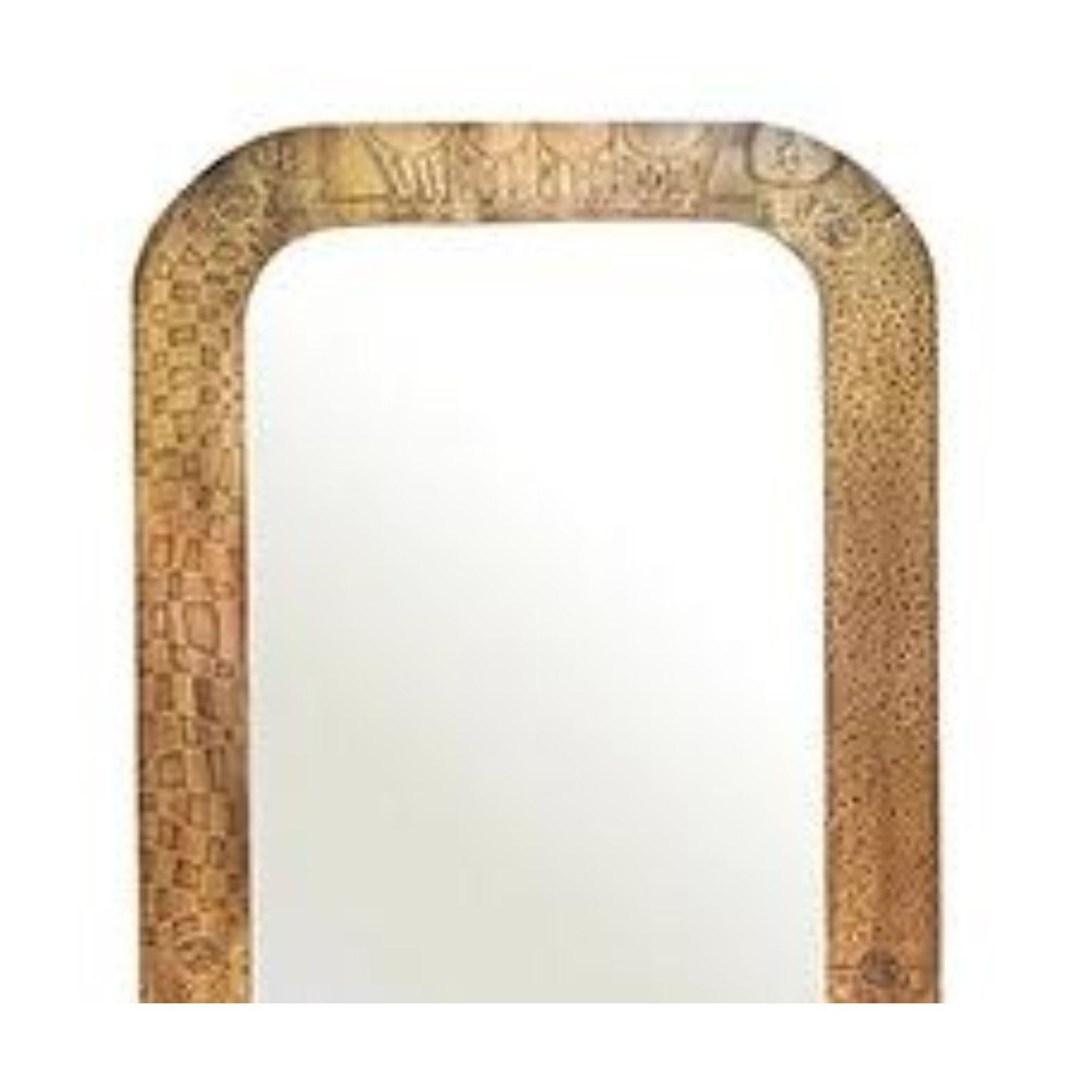 Royal Wall Mirror by Brutalist Be
One Of A Kind
Dimensions: D 2 x W 73 x H 173 cm.
Materials: Brass and mirror. 

Brass acid etched black patinated wall mirror. A combination of simple hand drawn pattern with hand written King or Queen? on the