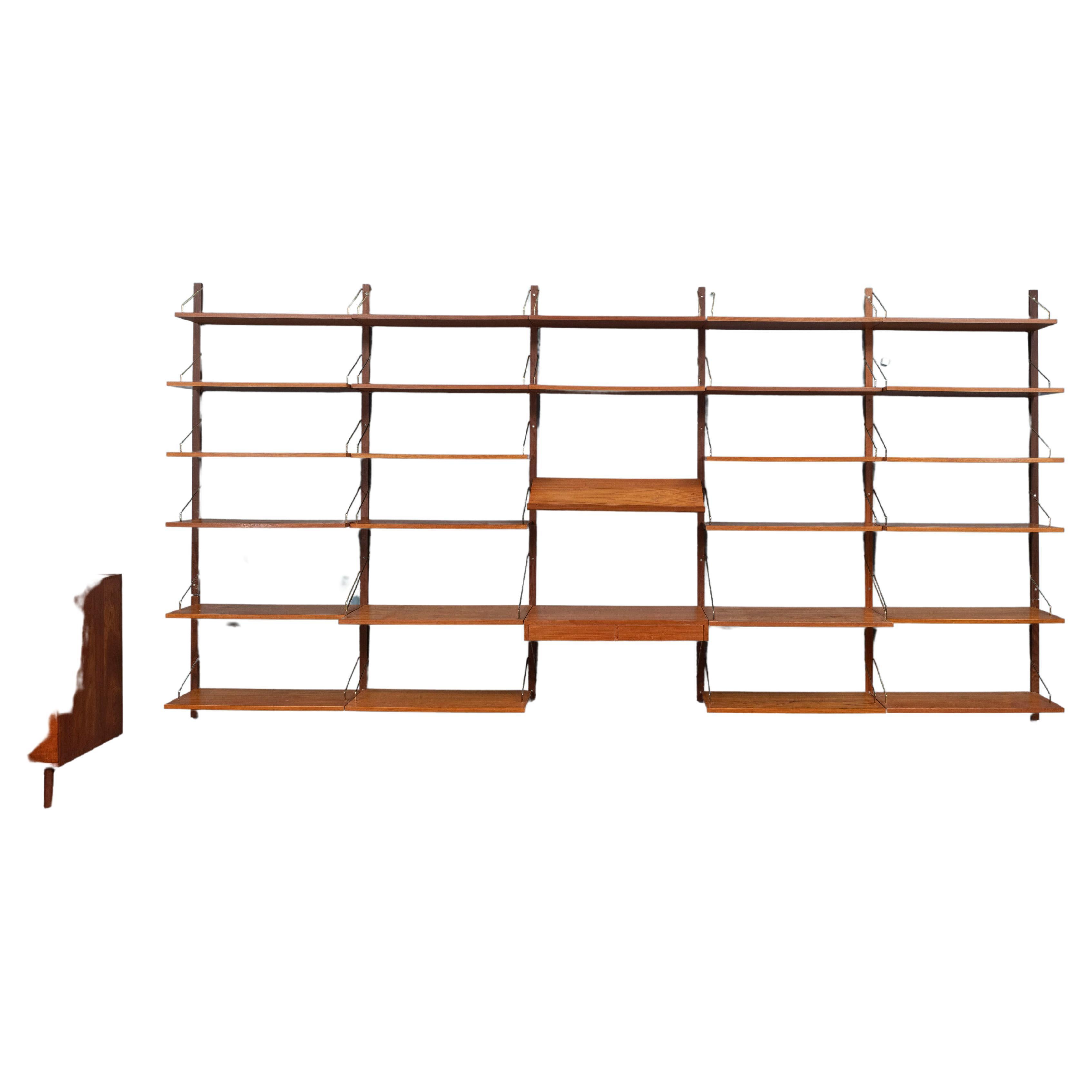 Danish Teak Free Standing Wall Shelving Book Case Unit in the Manner of
