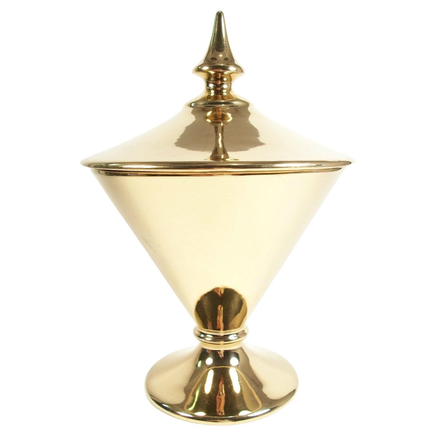 Royal Winton, Grimwades, Gold Glazed Candy Dish with Lid, U.K., Circa 1950's For Sale