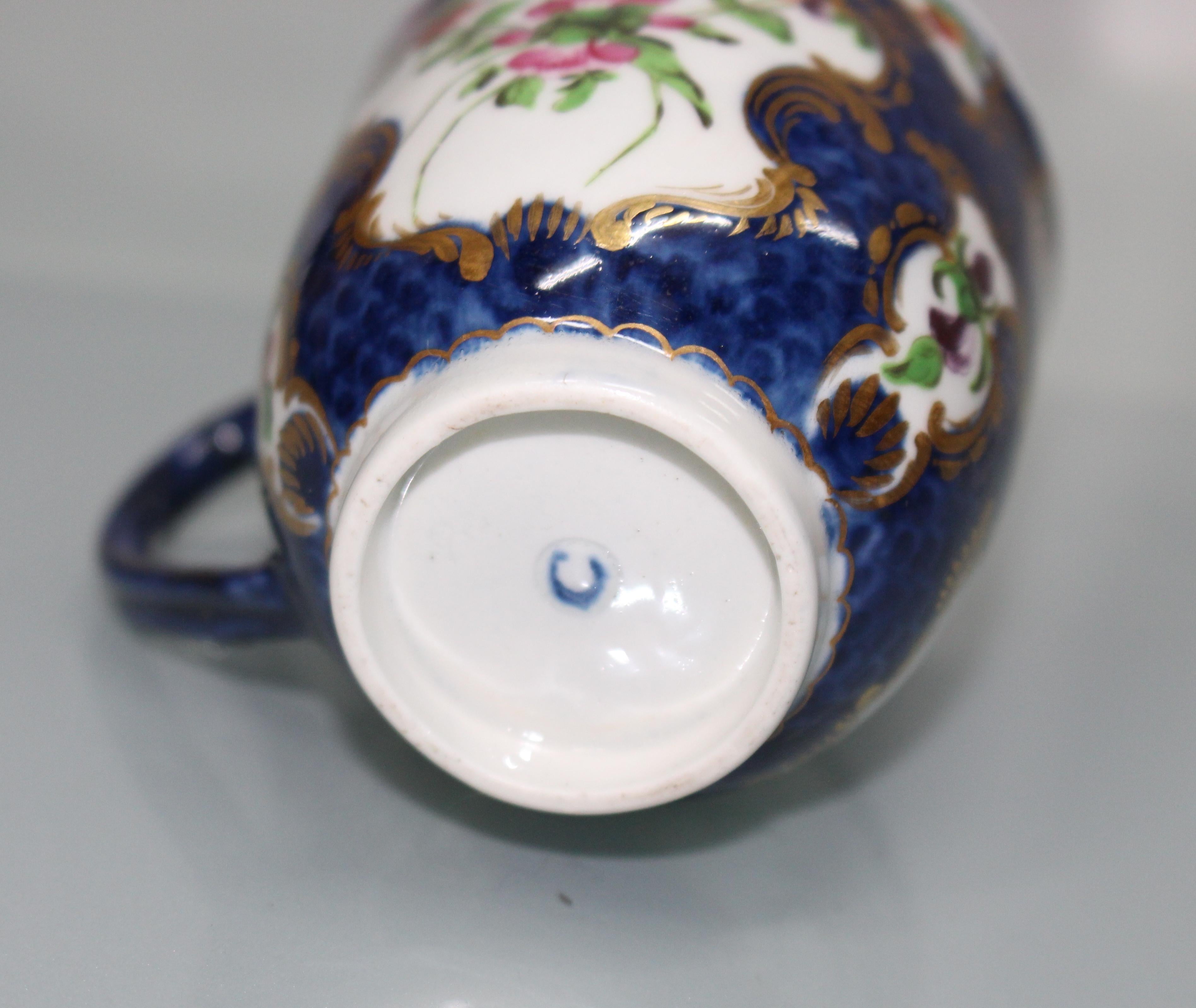 18th Century and Earlier Royal Worcester 18th Century Blue Scale Trio with Floral Panels For Sale