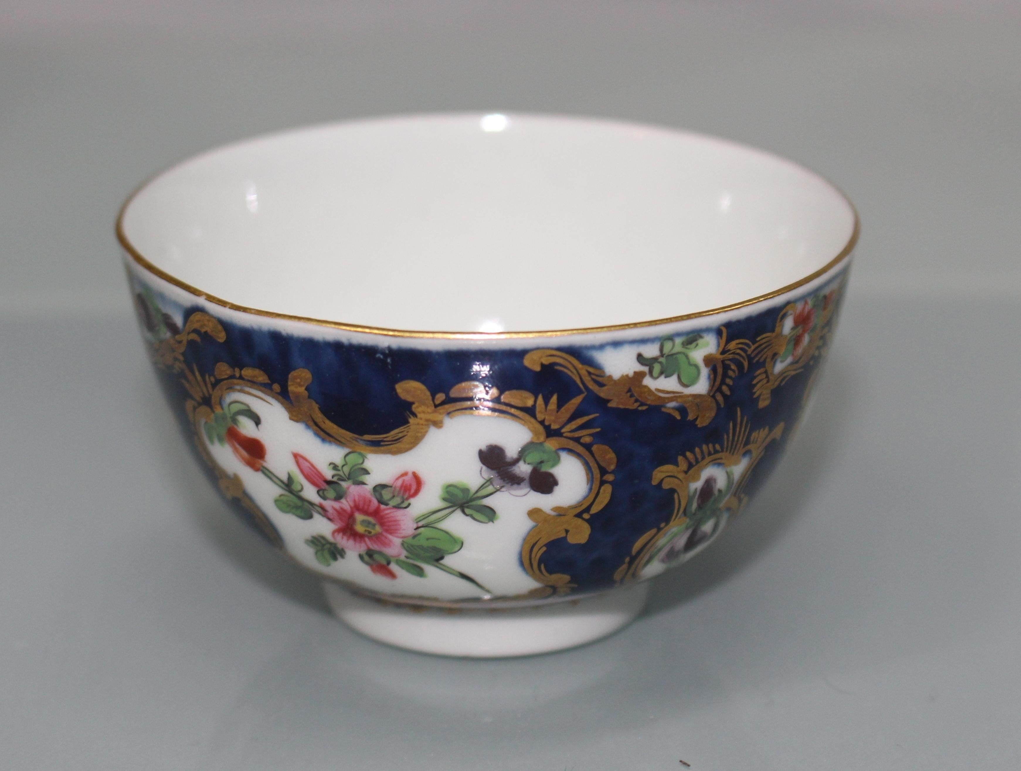 Royal Worcester 18th Century Blue Scale Trio with Floral Panels For Sale 3