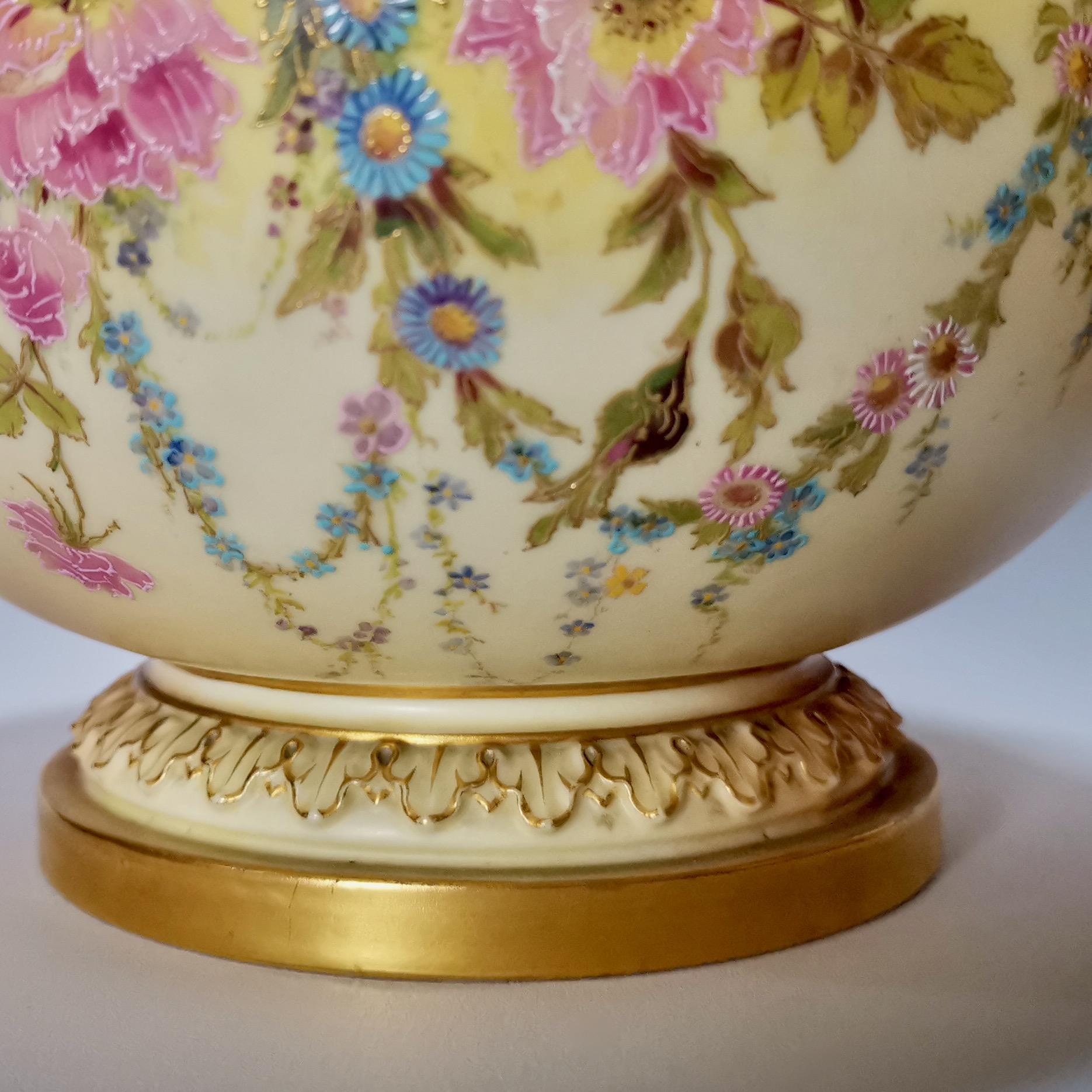 Royal Worcester Pair Porcelain Potpourri Vases, Blush Ivory Signed W. Hale, 1909 5