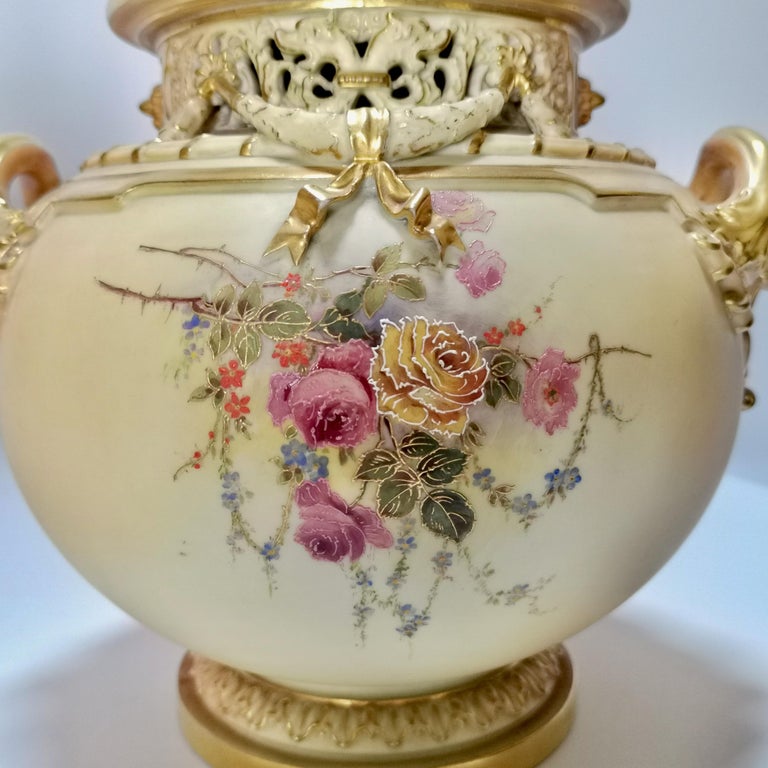 Royal Worcester Pair Porcelain Potpourri Vases, Blush Ivory Signed W