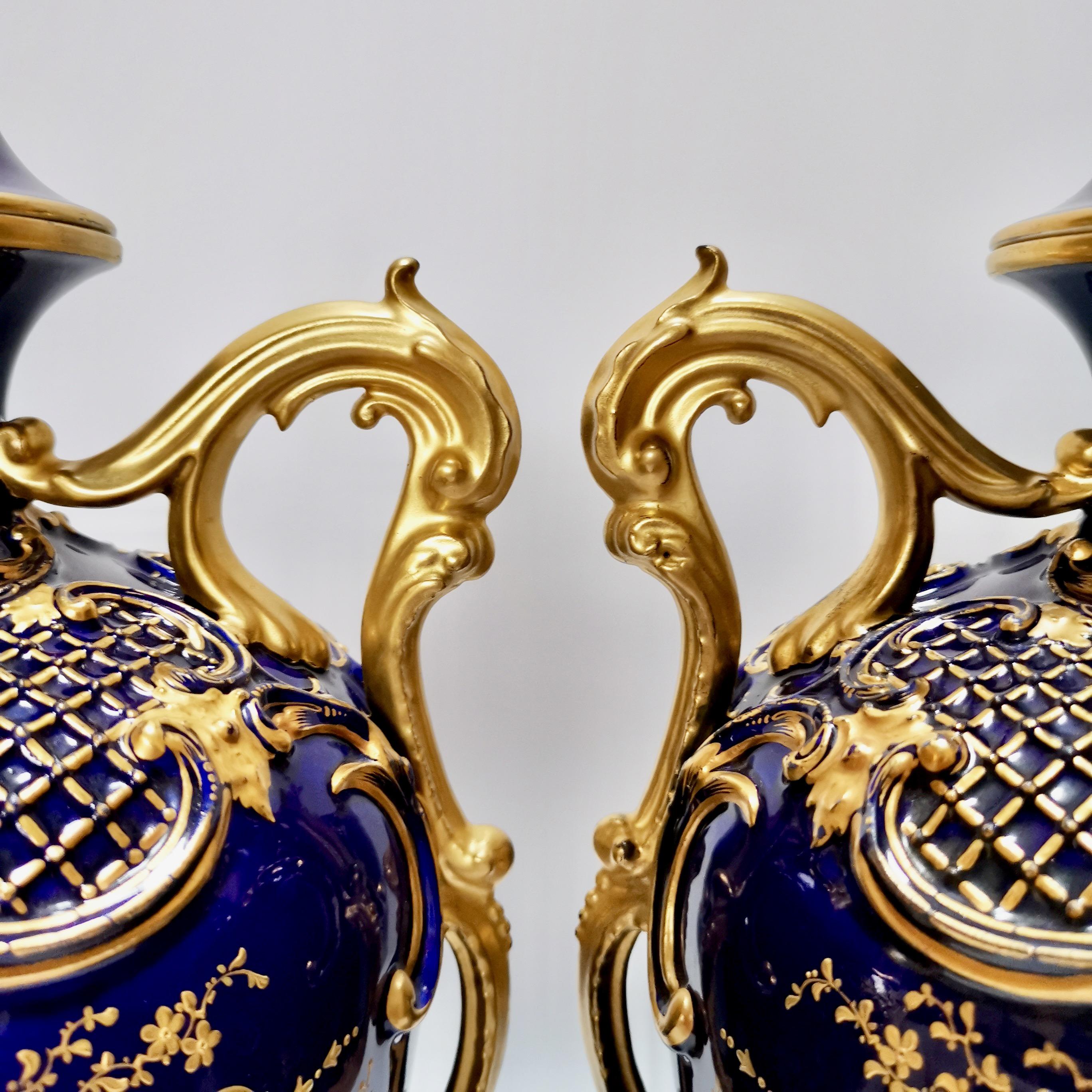 Royal Worcester 2 Porcelain Vases, Mazarine Blue, Orchids Signed F Roberts, 1901 5