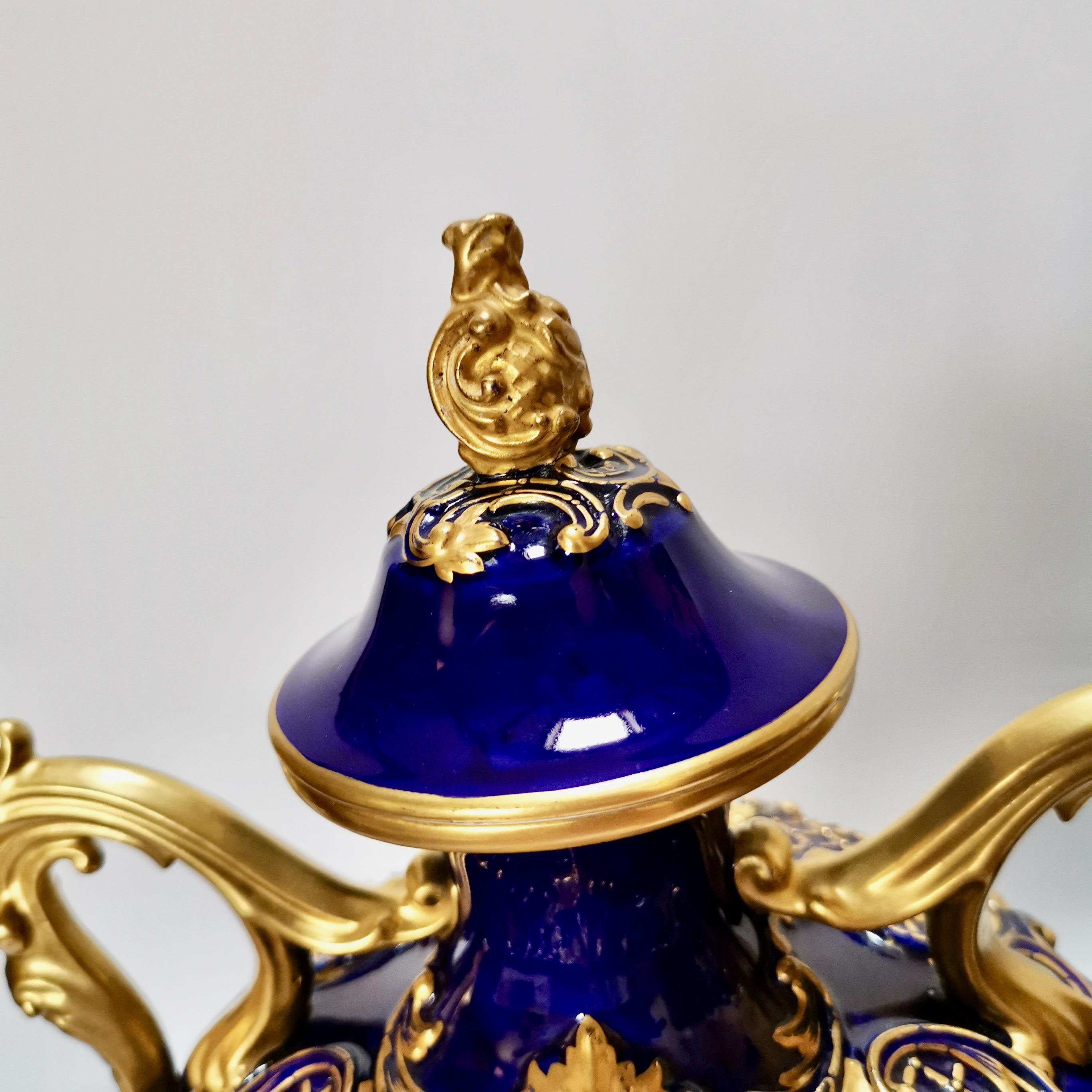 Royal Worcester 2 Porcelain Vases, Mazarine Blue, Orchids Signed F Roberts, 1901 8