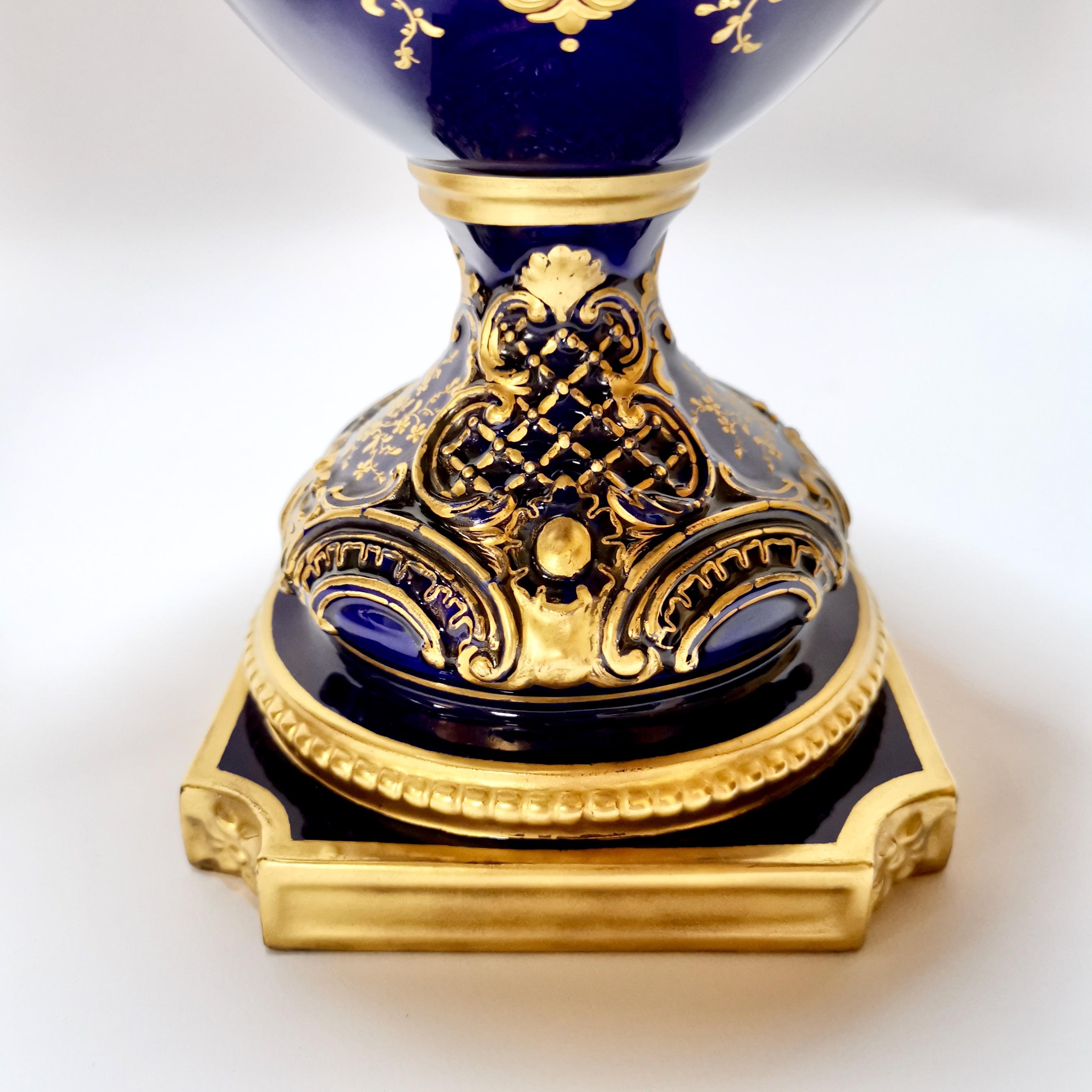 Royal Worcester 2 Porcelain Vases, Mazarine Blue, Orchids Signed F Roberts, 1901 10