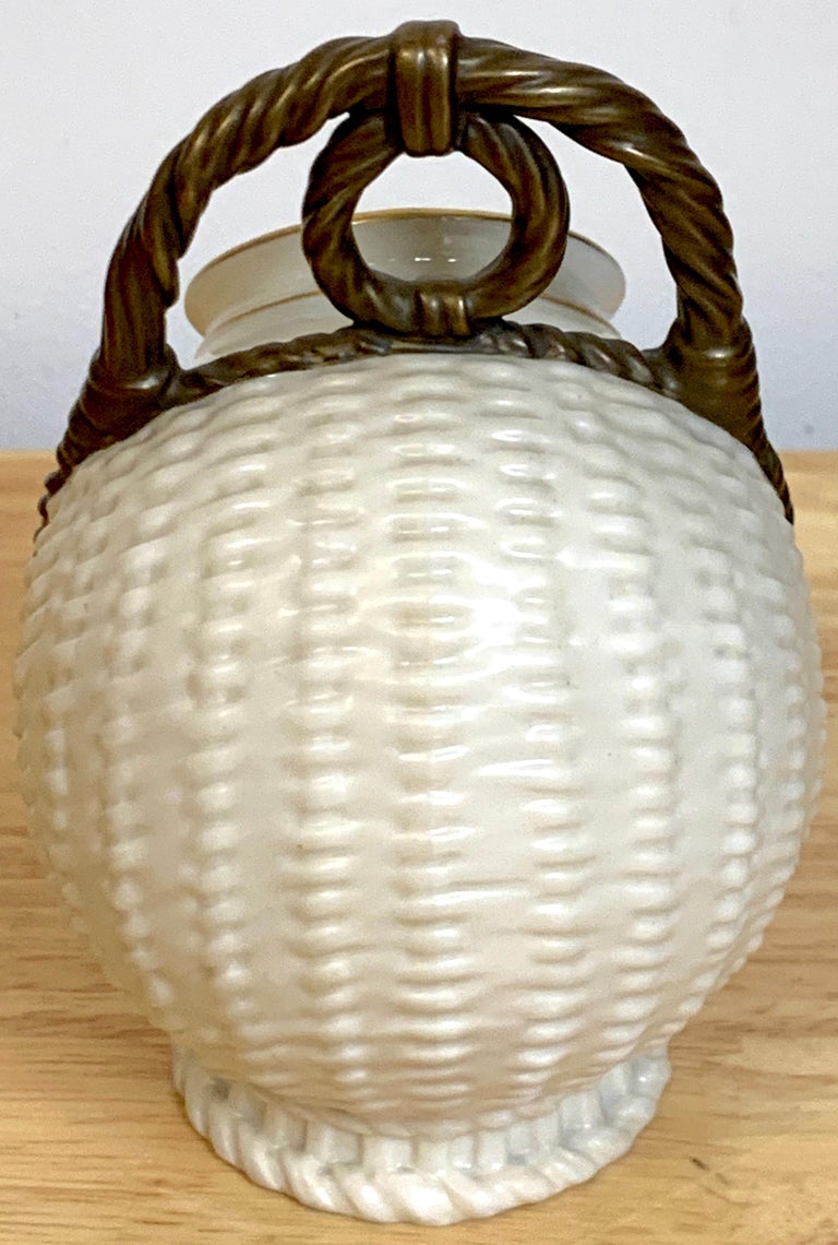 English Royal Worcester Aesthetic Basketweave Amphora Spill Vase, 1883 For Sale