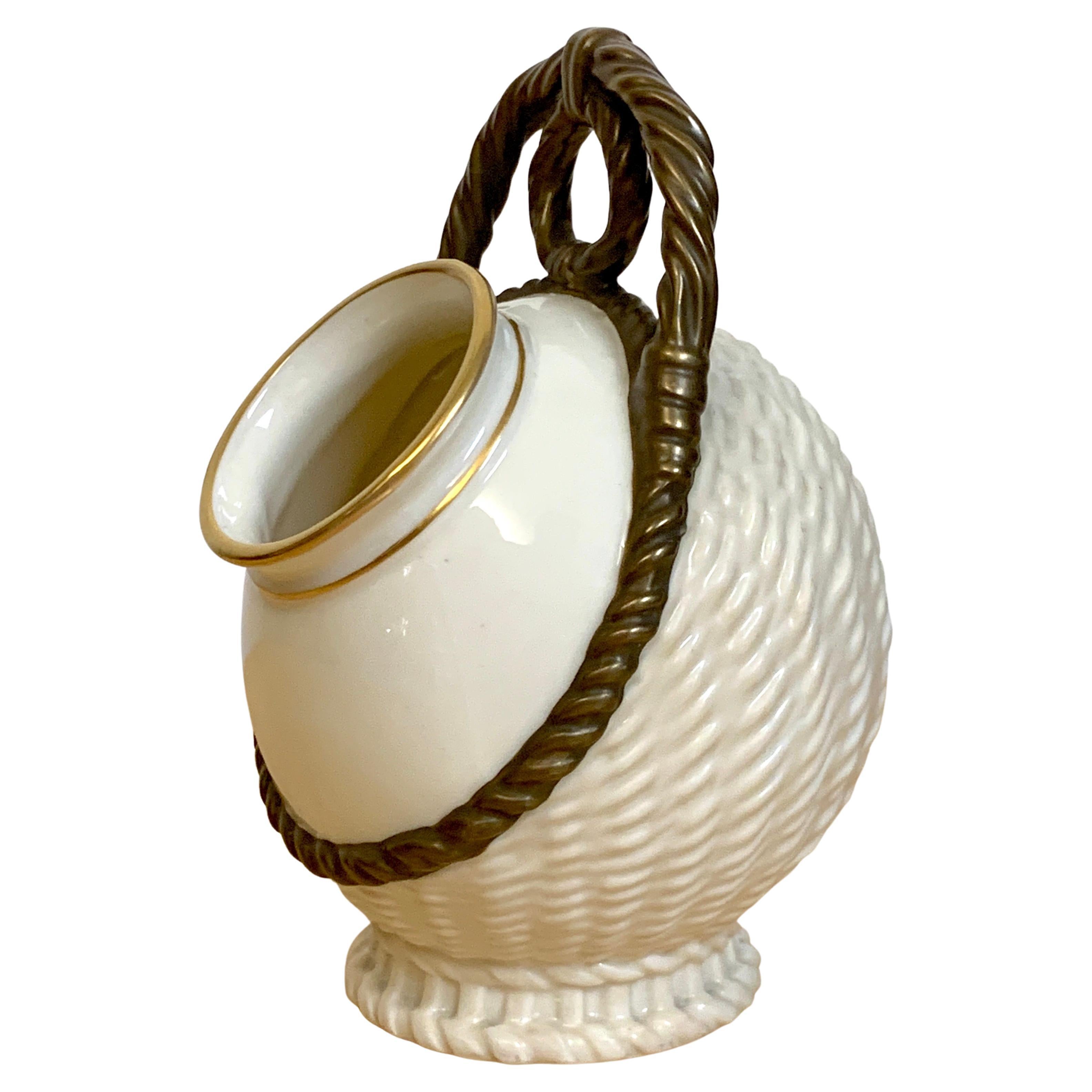 Royal Worcester Aesthetic Basketweave Amphora Spill Vase, 1883
