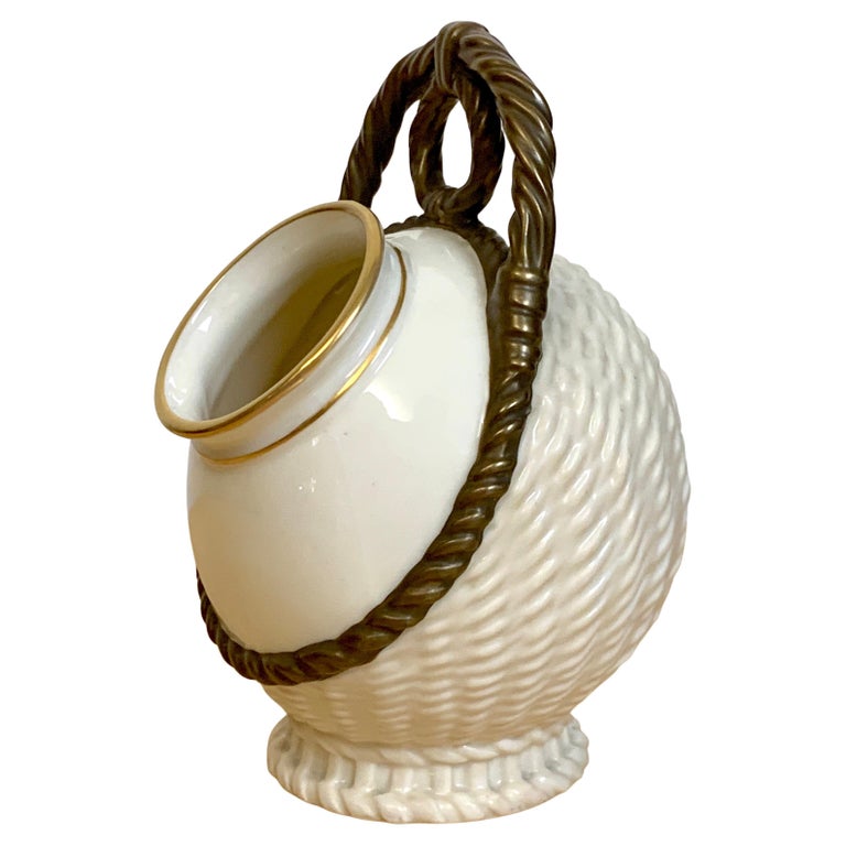 Royal Worcester Aesthetic Basketweave Amphora Spill Vase, 1883 For Sale