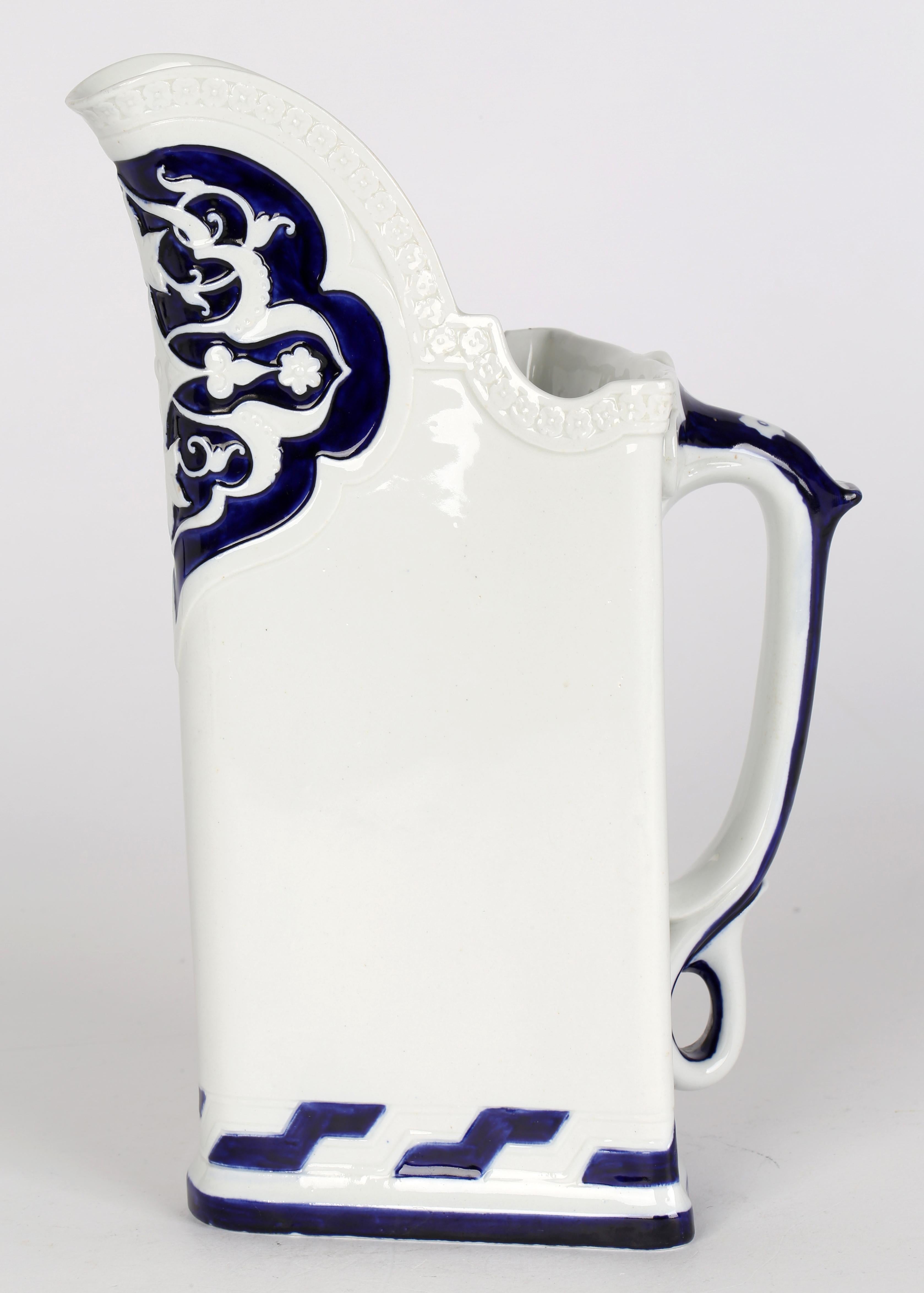 Royal Worcester Aesthetic Movement Blue & White Triangular Jug For Sale 1
