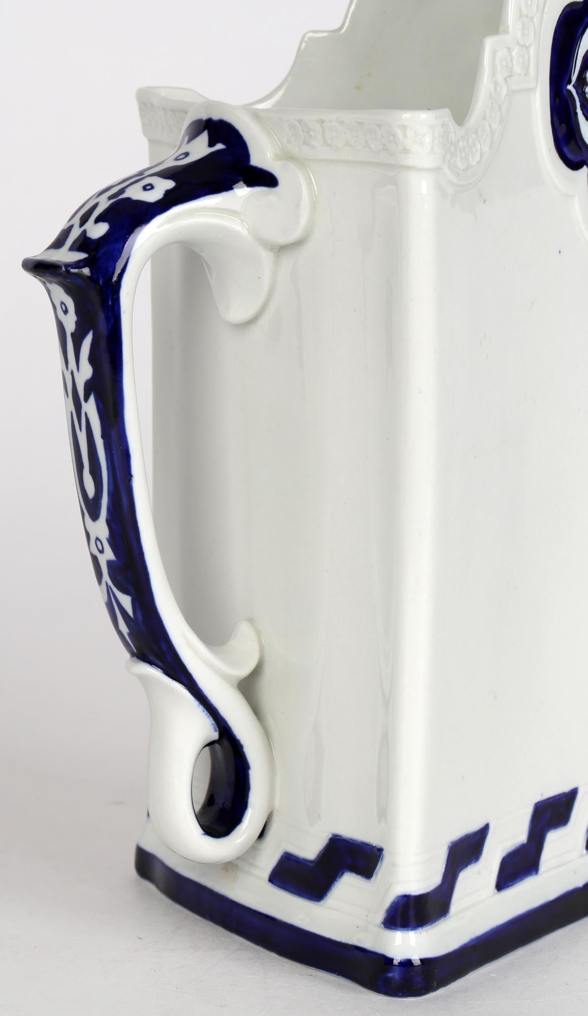 Royal Worcester Aesthetic Movement Blue & White Triangular Jug For Sale 3