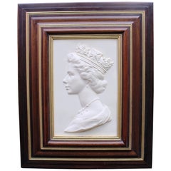Vintage Royal Worcester Arnold Machin Framed Plaque of Queen Elizabeth II