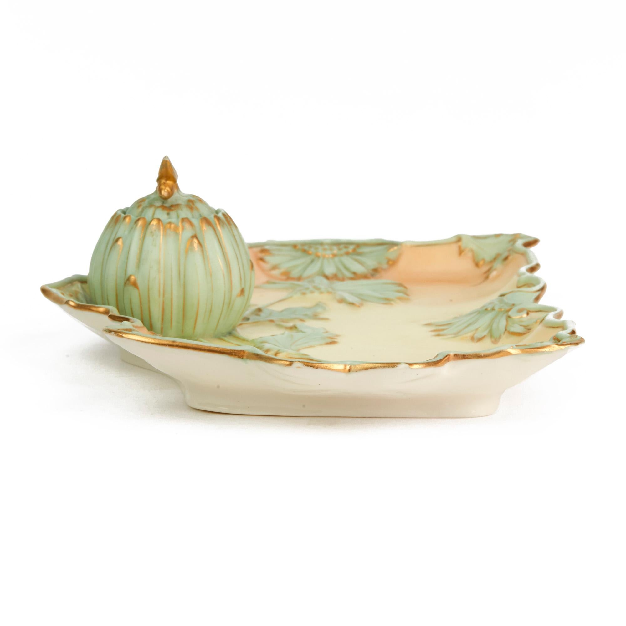 Royal Worcester Art Nouveau Blush Porcelain Desk Stand Dated 1894 For Sale 6