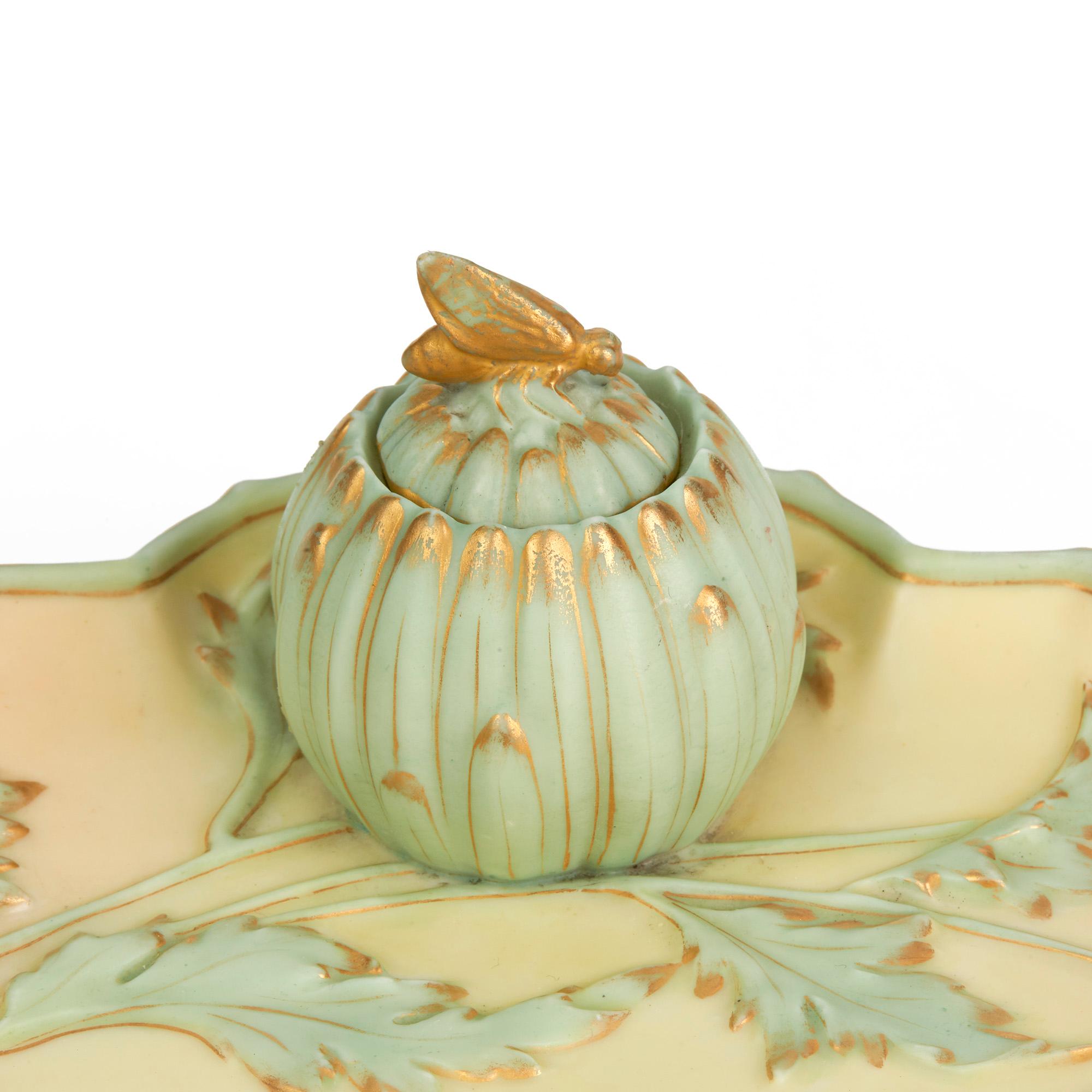 Royal Worcester Art Nouveau Blush Porcelain Desk Stand Dated 1894 For Sale 7