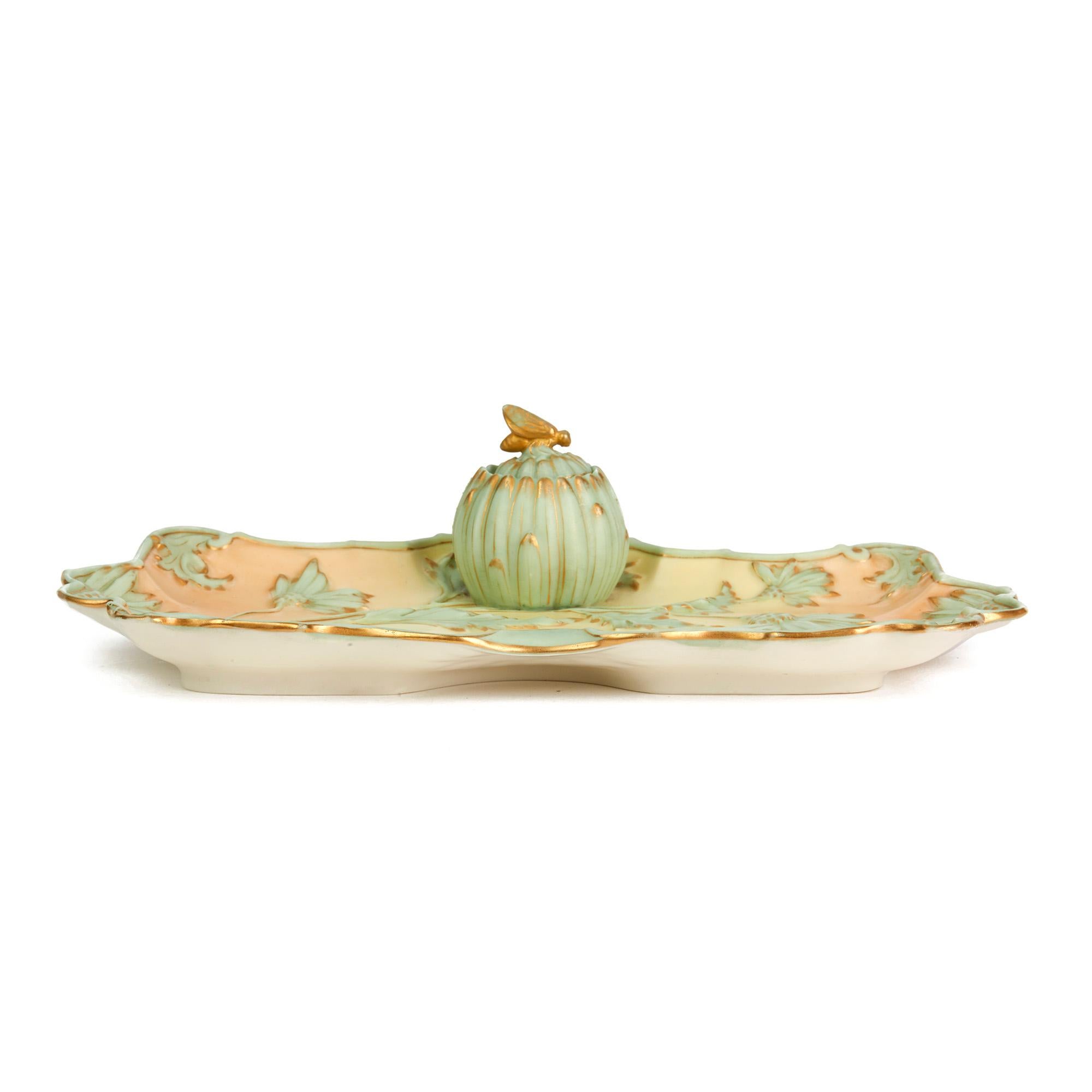 Royal Worcester Art Nouveau Blush Porcelain Desk Stand Dated 1894 For Sale 3