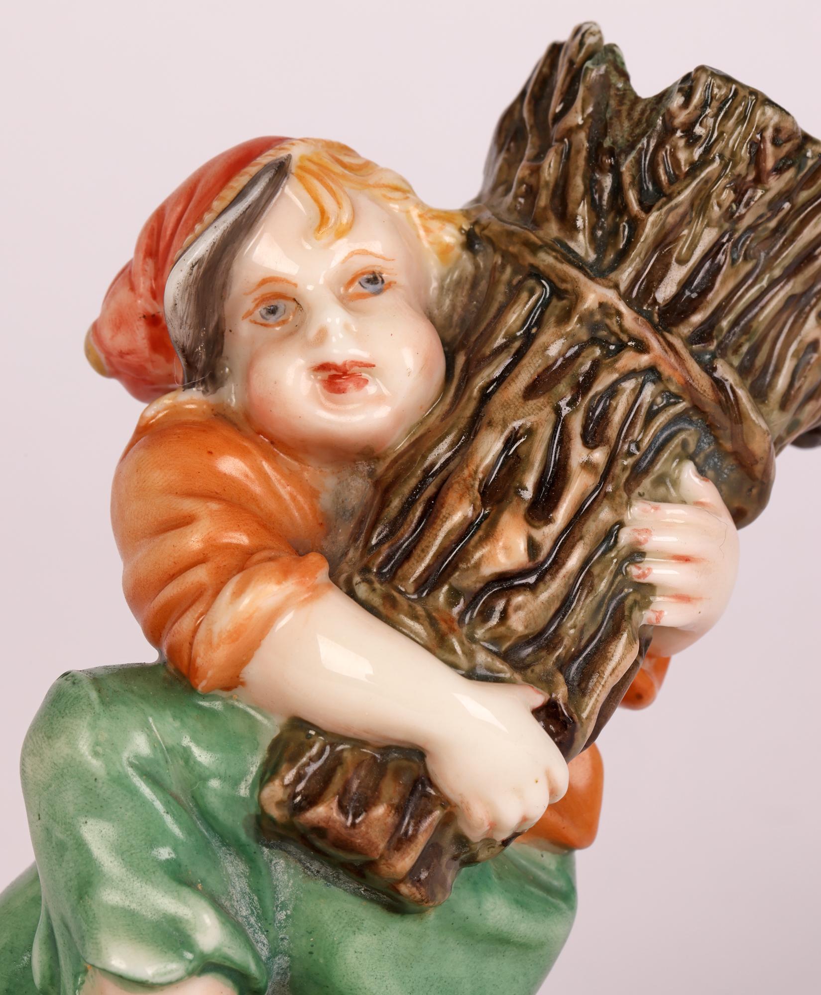 Royal Worcester Attributed Figural Boy with Bundle of Wooden Twigs Spill Vase For Sale 5