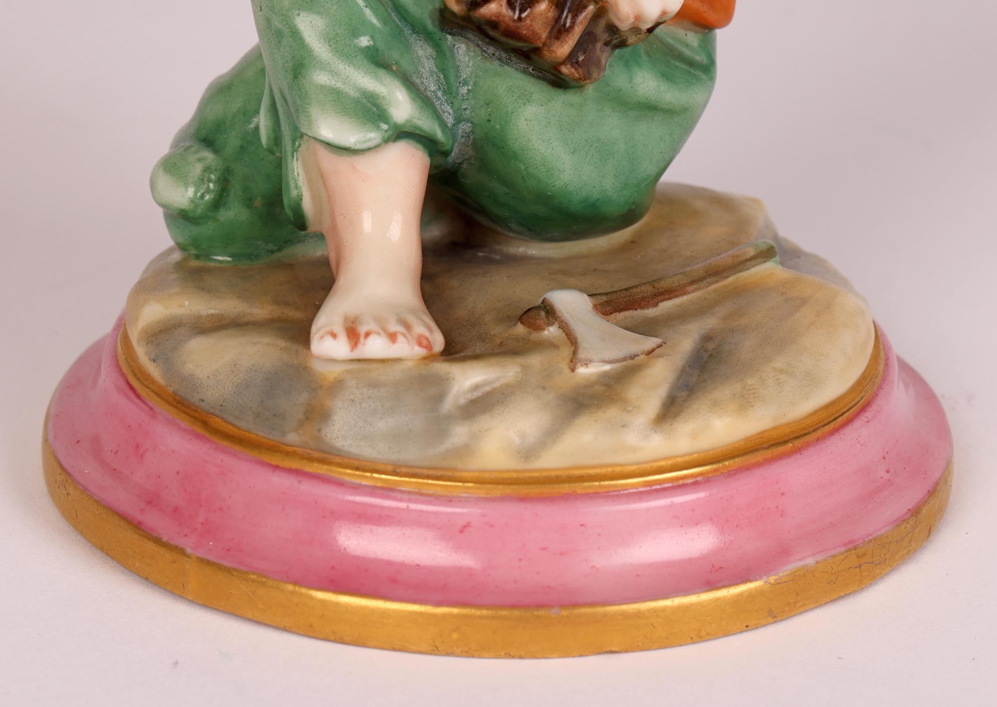 Royal Worcester Attributed Figural Boy with Bundle of Wooden Twigs Spill Vase For Sale 6