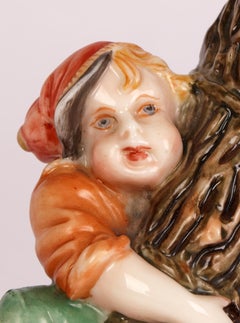 Royal Worcester Attributed Figural Boy with Bundle of Wooden Twigs Spill Vase