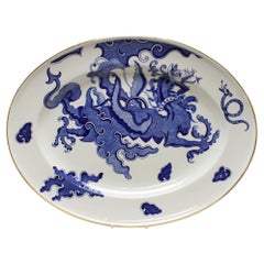 Royal Worcester-Essteller mit blauem und weißem Teil