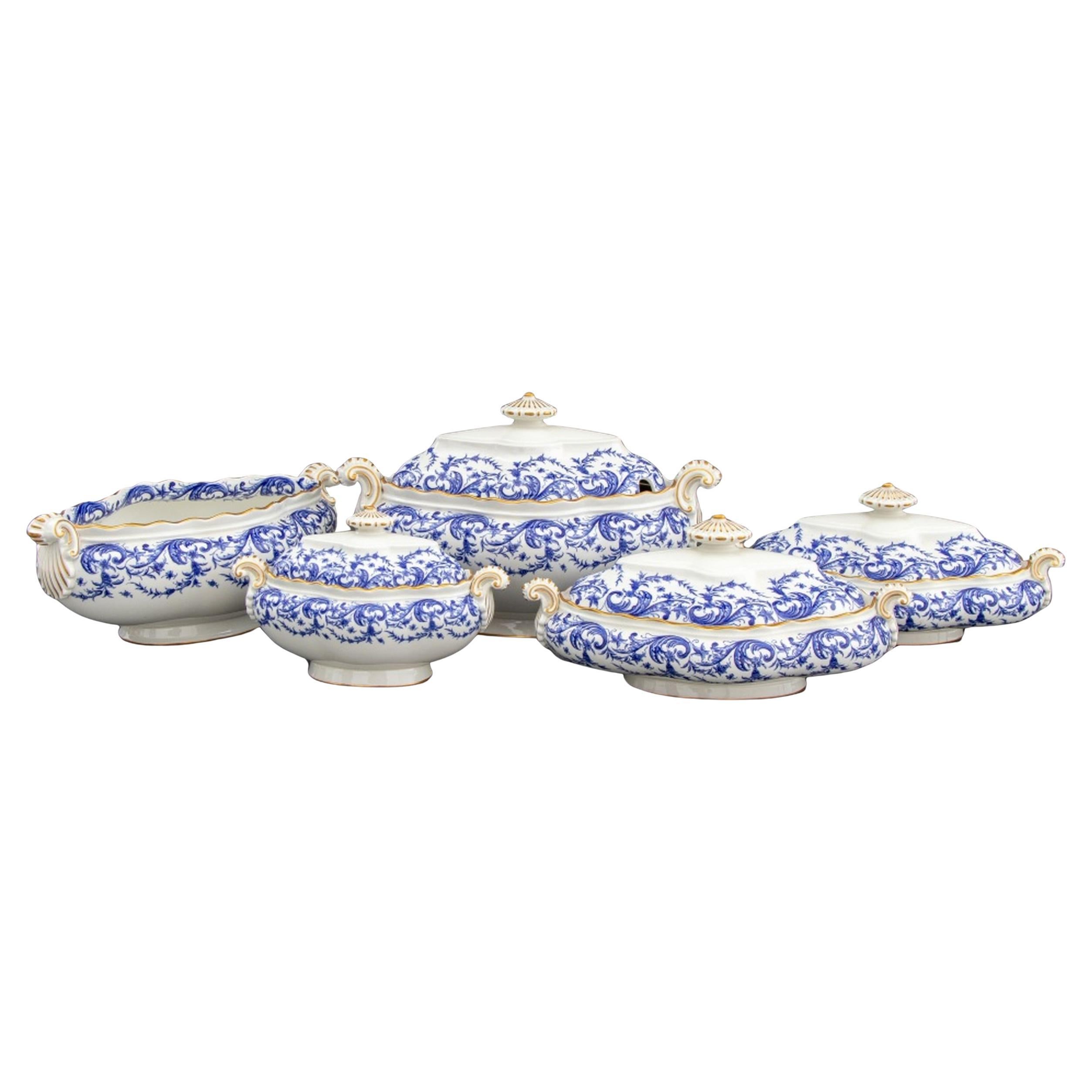 Soupières bleu et blanc Royal Worcester, 5 en vente