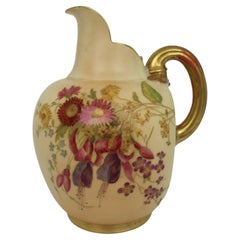 Royal Worcester Blush Ivory Ewer with Hand-Painted Florals and Gilt, Dated 1897