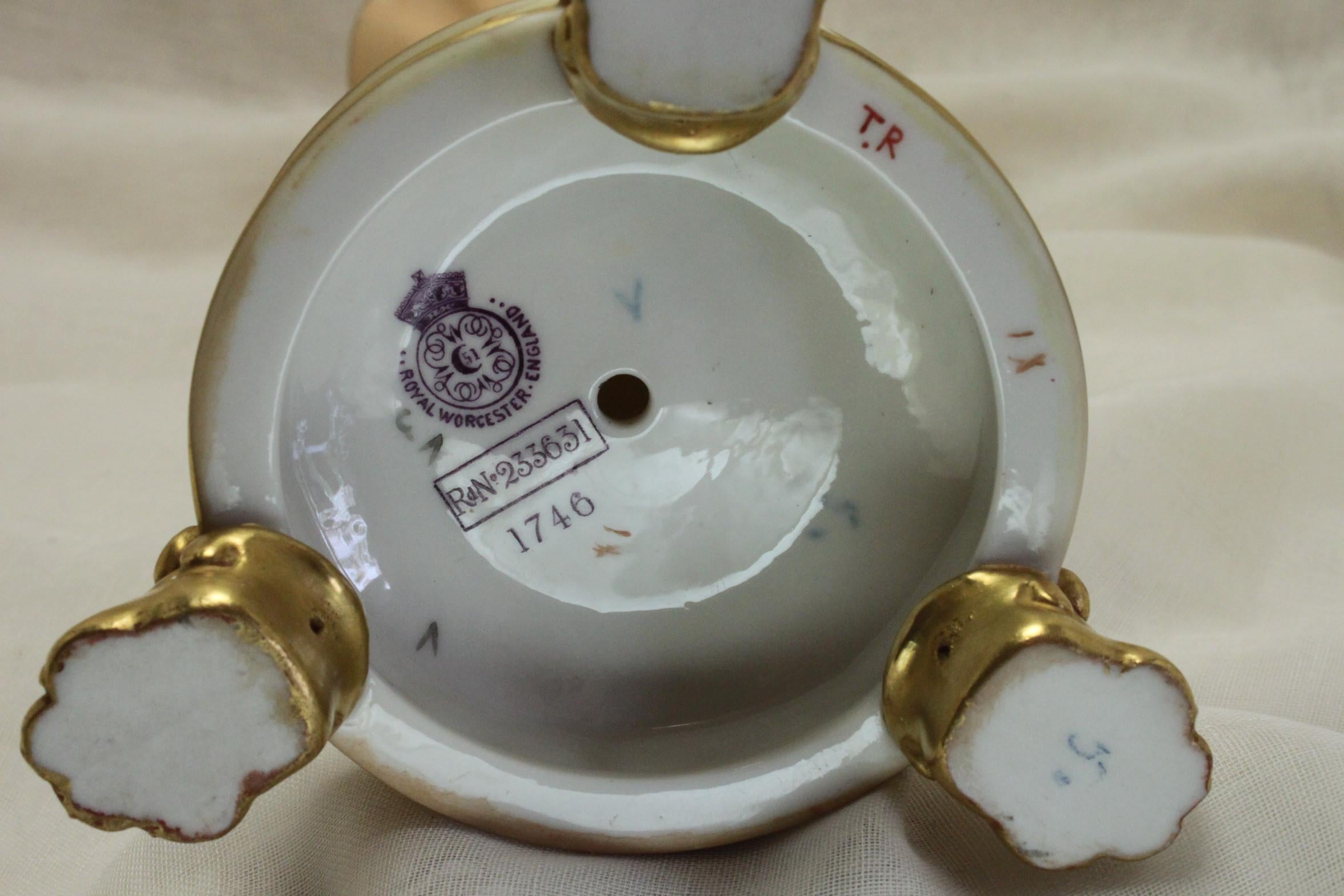 Porcelain Royal Worcester Blush Ivory Flower Holder For Sale