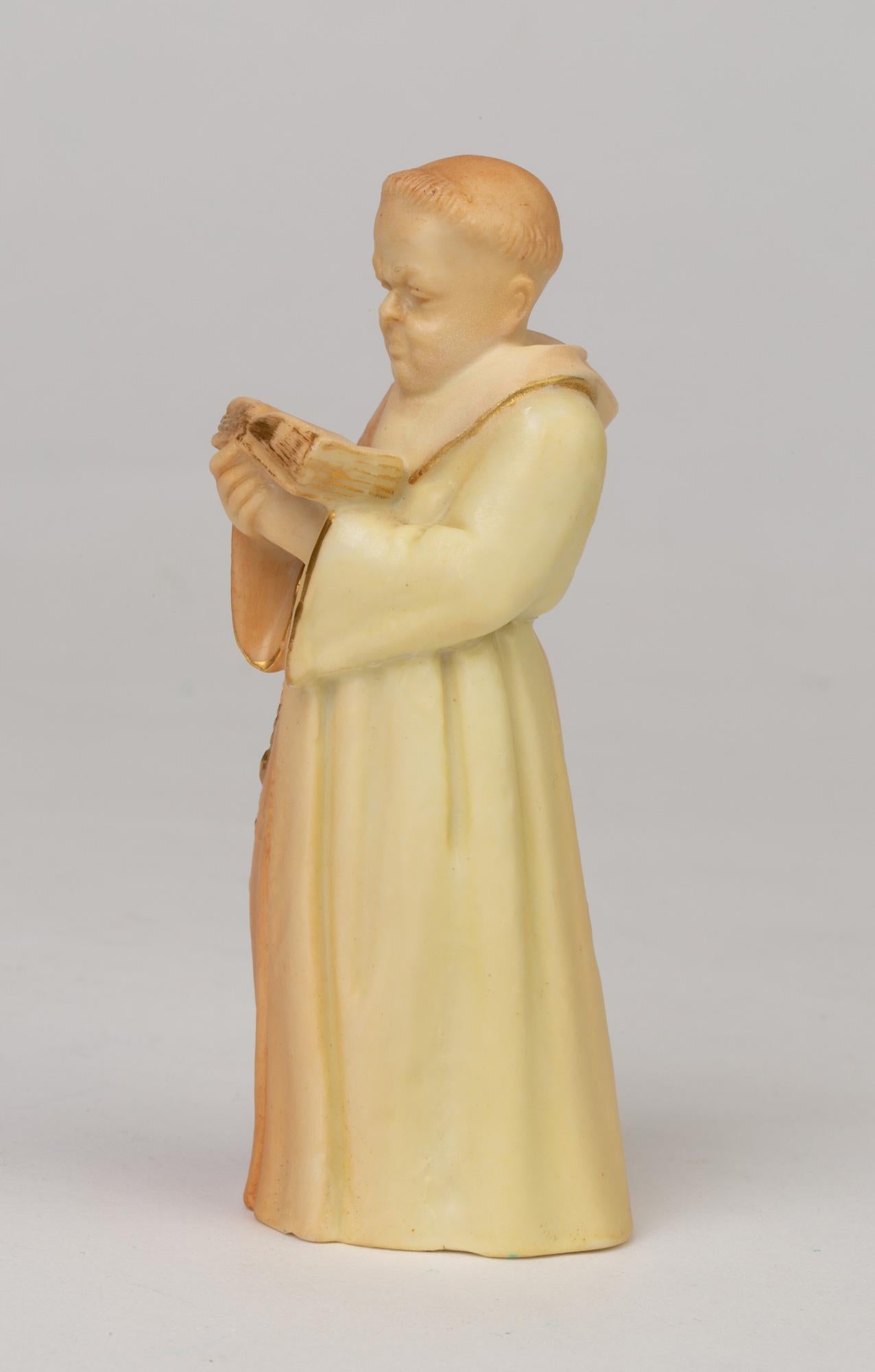 Art Nouveau Royal Worcester Blush Ivory Porcelain Monk Candle Snuffer, 1904 For Sale