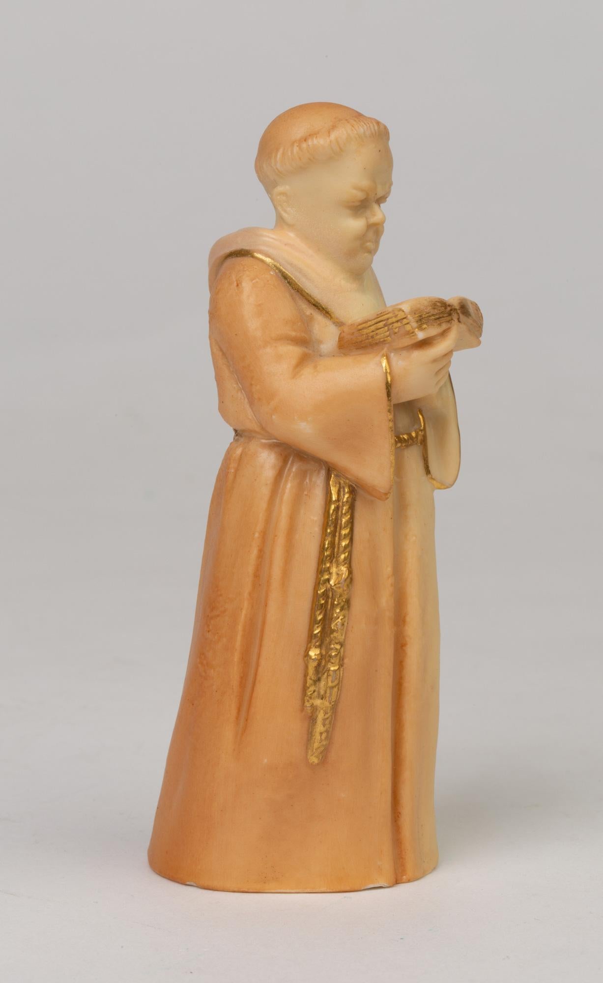 Hand-Painted Royal Worcester Blush Ivory Porcelain Monk Candle Snuffer, 1904 For Sale