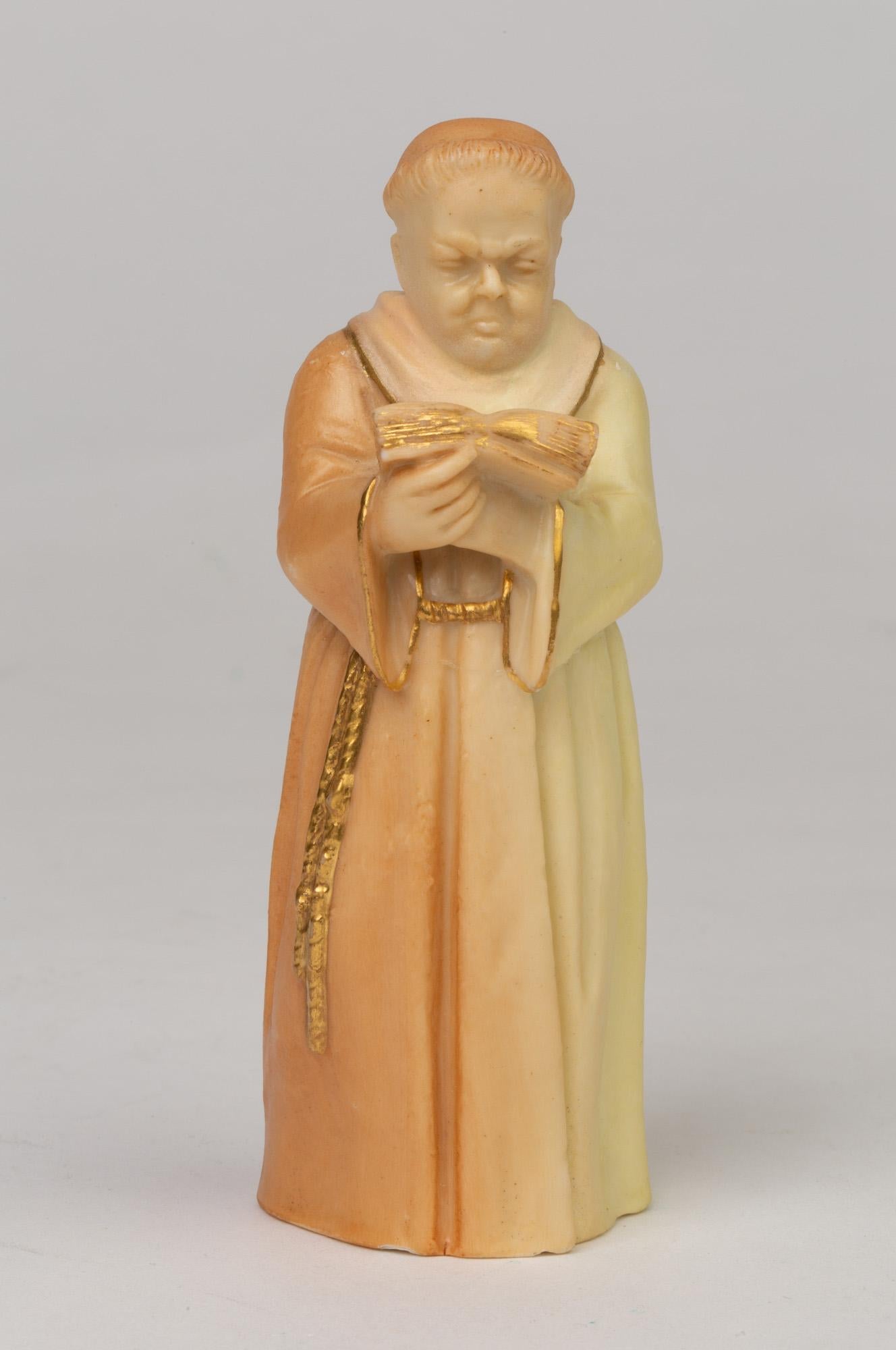 Royal Worcester Blush Ivory Porcelain Monk Candle Snuffer, 1904 In Good Condition For Sale In Bishop's Stortford, Hertfordshire