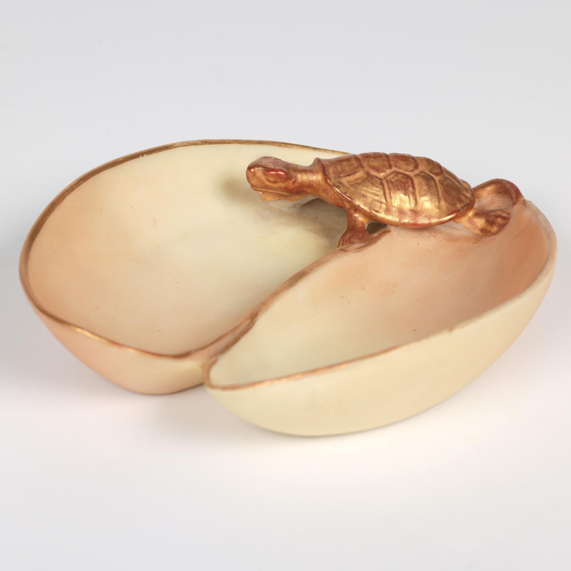 Royal Worcester Plato Alfiler en Forma de Concha Montado en Tortuga Marfil Rubor en venta 3