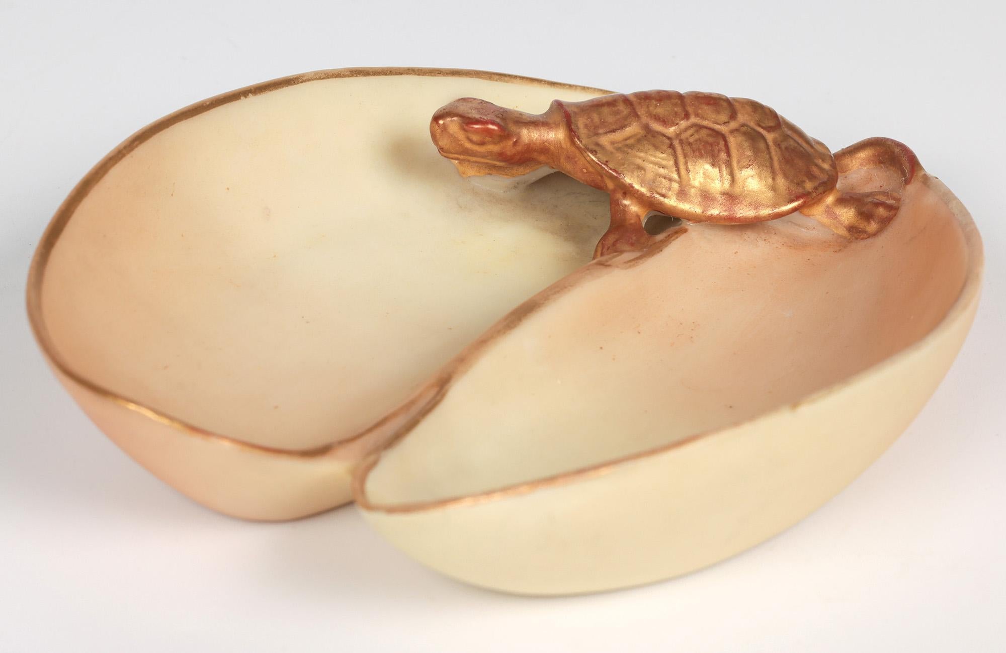 Royal Worcester Plato Alfiler en Forma de Concha Montado en Tortuga Marfil Rubor Inglés en venta
