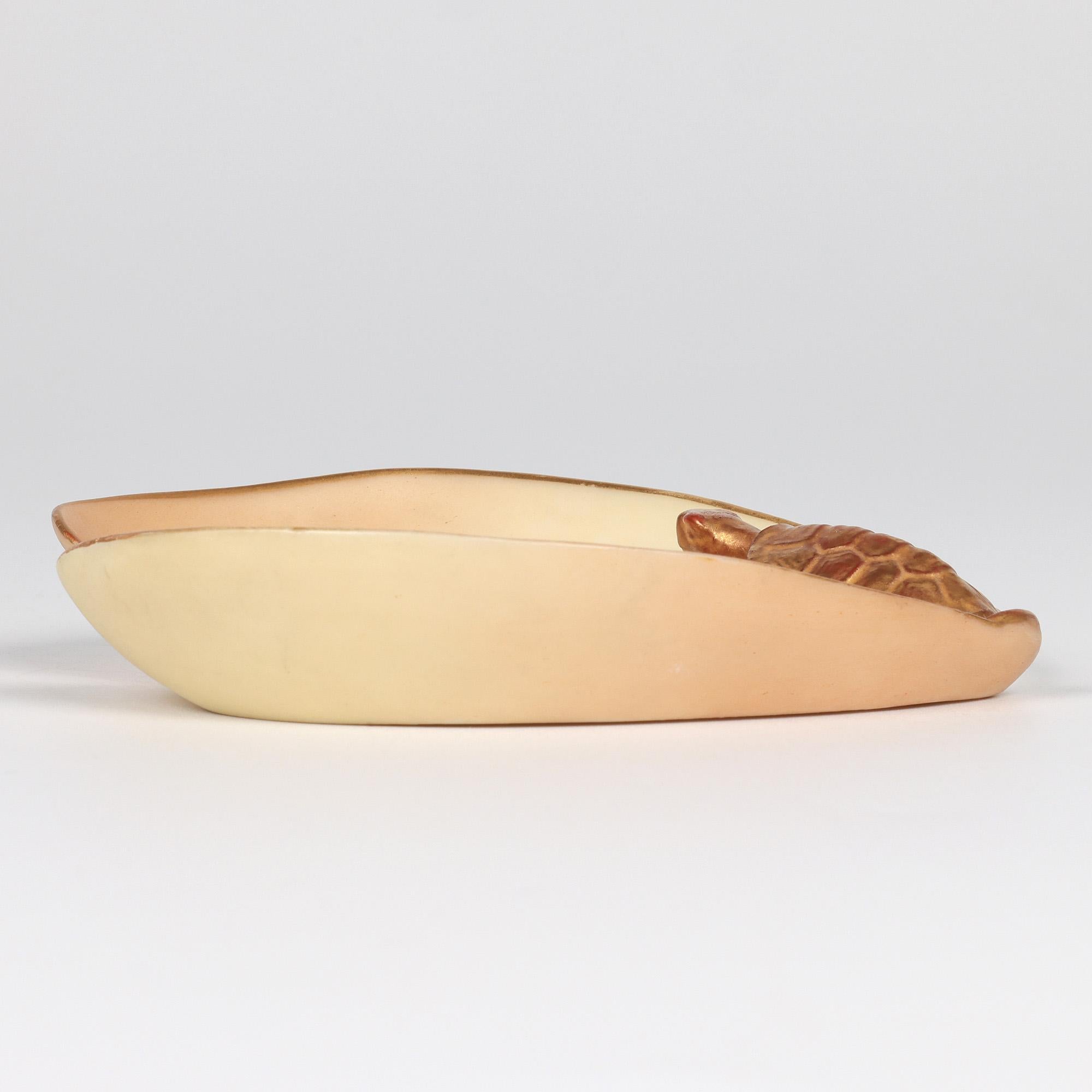 Royal Worcester Plato Alfiler en Forma de Concha Montado en Tortuga Marfil Rubor Dorado en venta