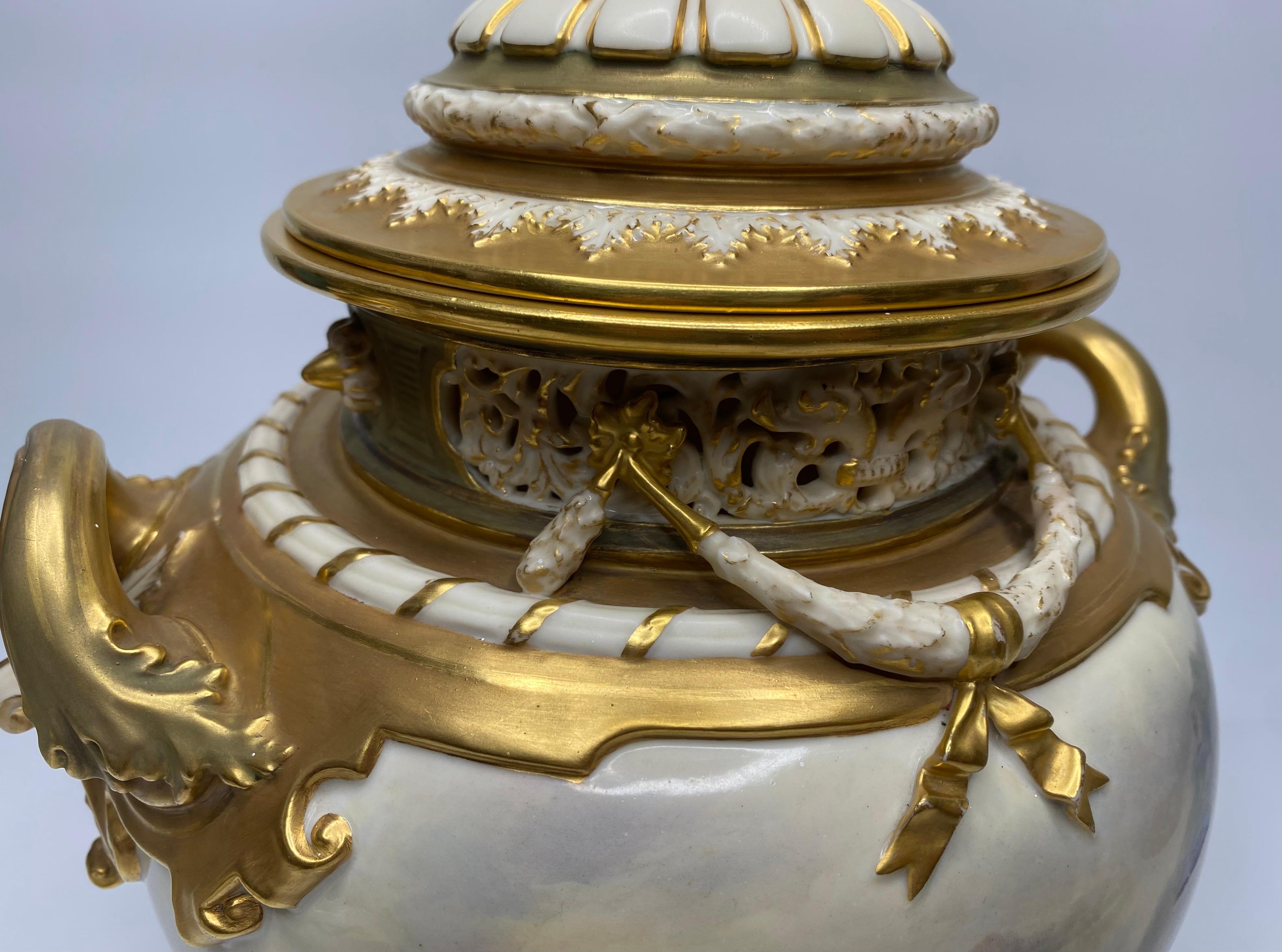 Royal Worcester bough pot, Highland Cattle, John Stinton, d. 1918. For Sale 2