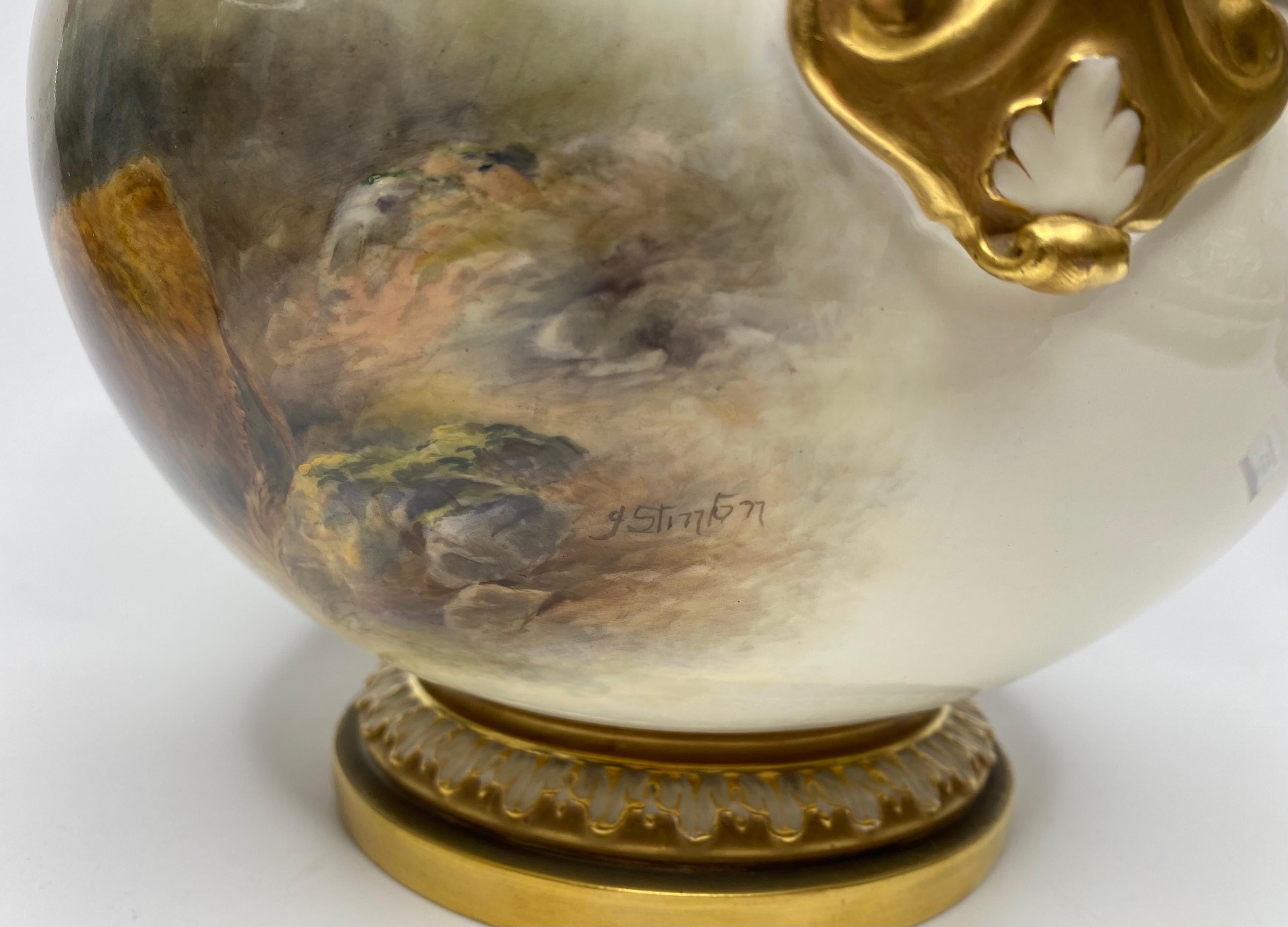 English Royal Worcester bough pot, Highland Cattle, John Stinton, d. 1918. For Sale