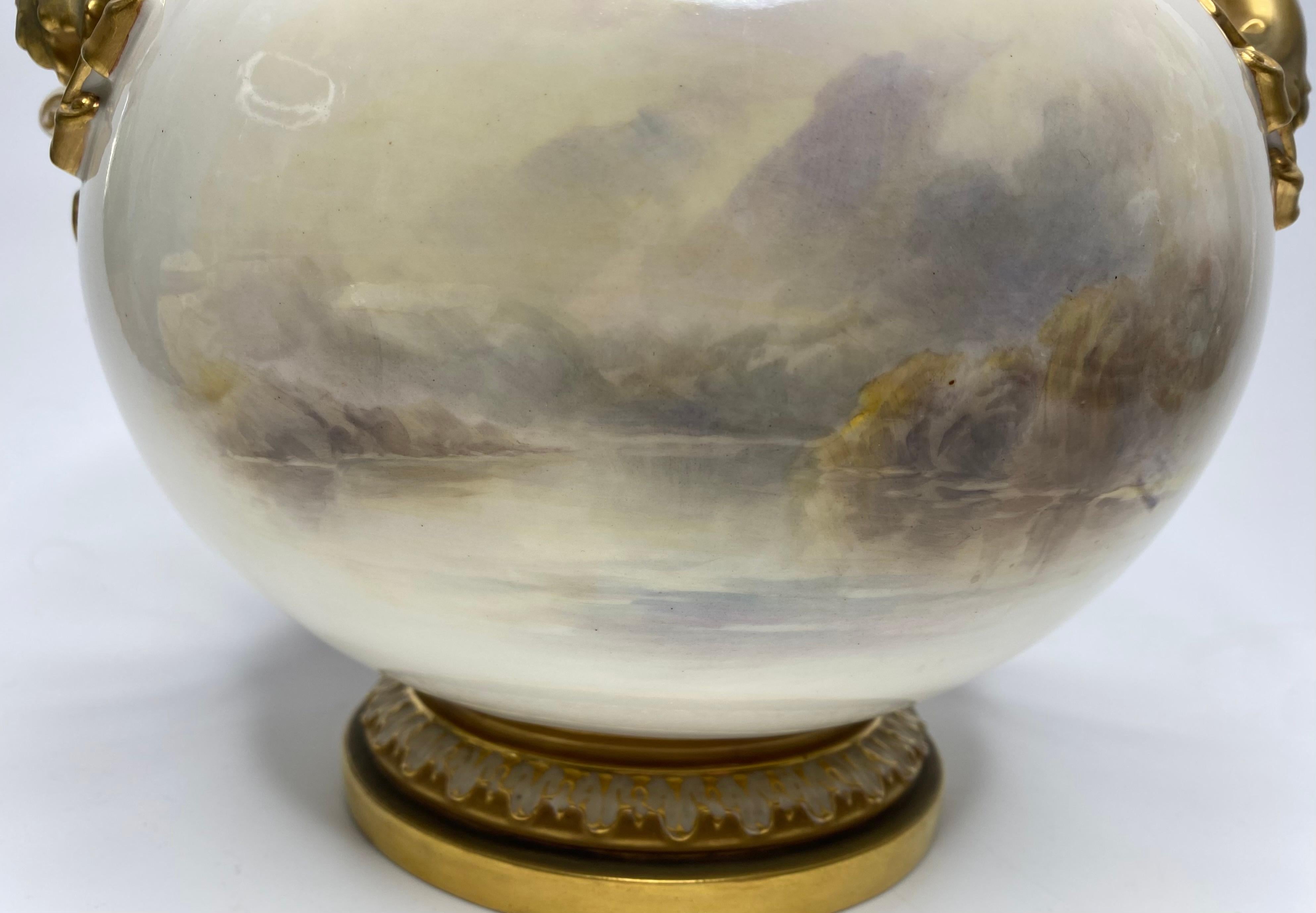 Early 20th Century Royal Worcester bough pot, Highland Cattle, John Stinton, d. 1918. For Sale