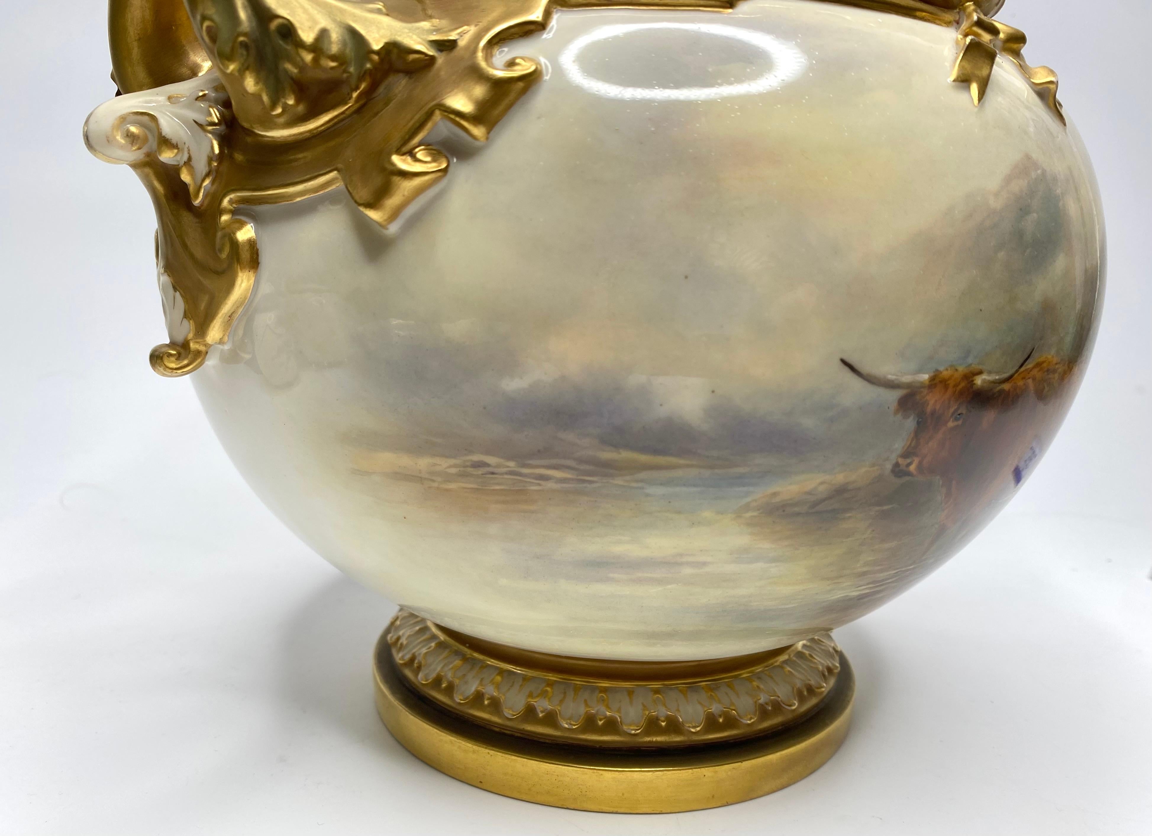 Royal Worcester bough pot, Highland Cattle, John Stinton, d. 1918. For Sale 1