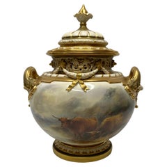 Royal Worcester bough pot, Highland Cattle, John Stinton, d. 1918.