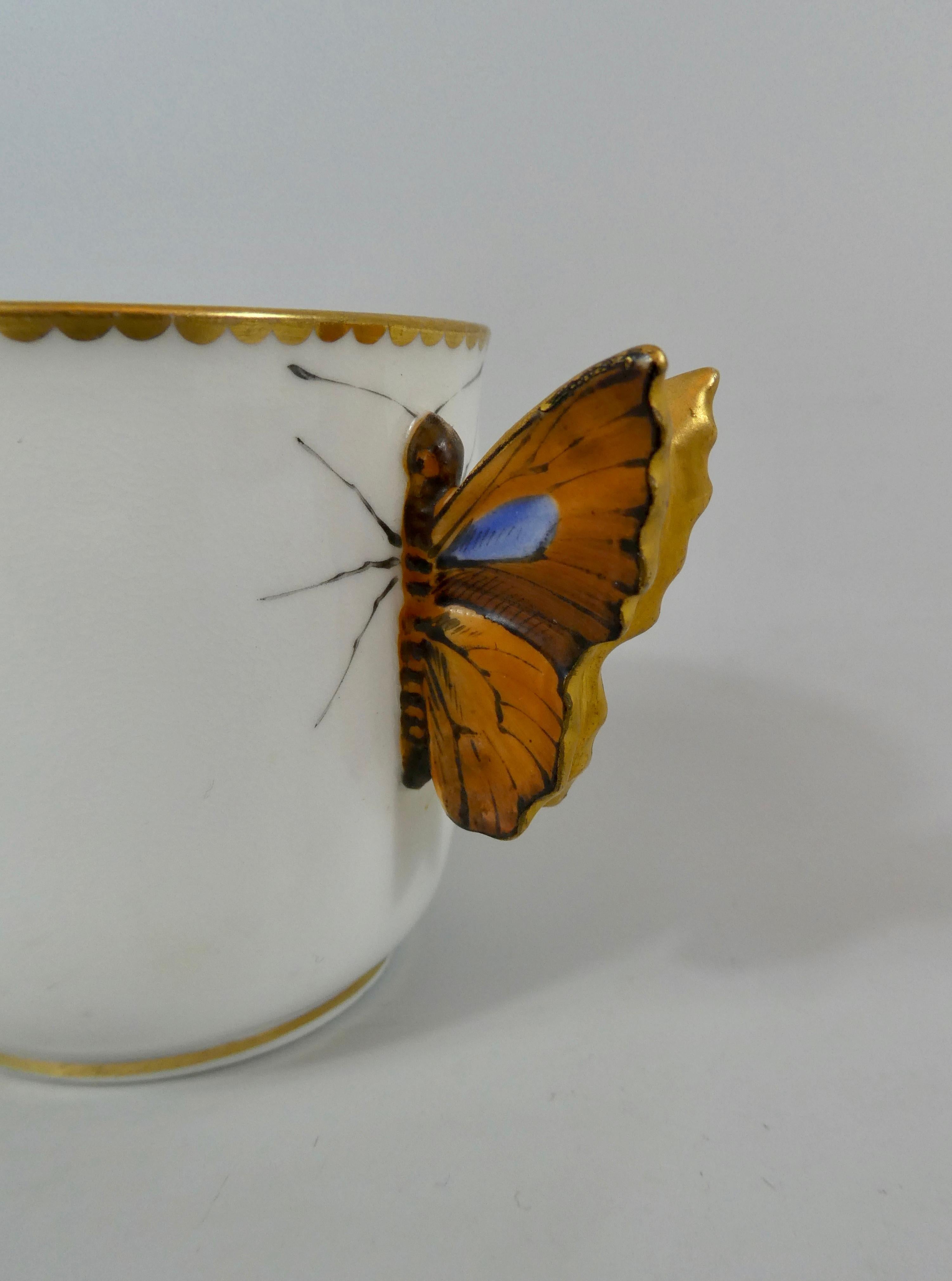 Fired Royal Worcester ‘Butterfly’ Cup and Saucer, Dated 1880