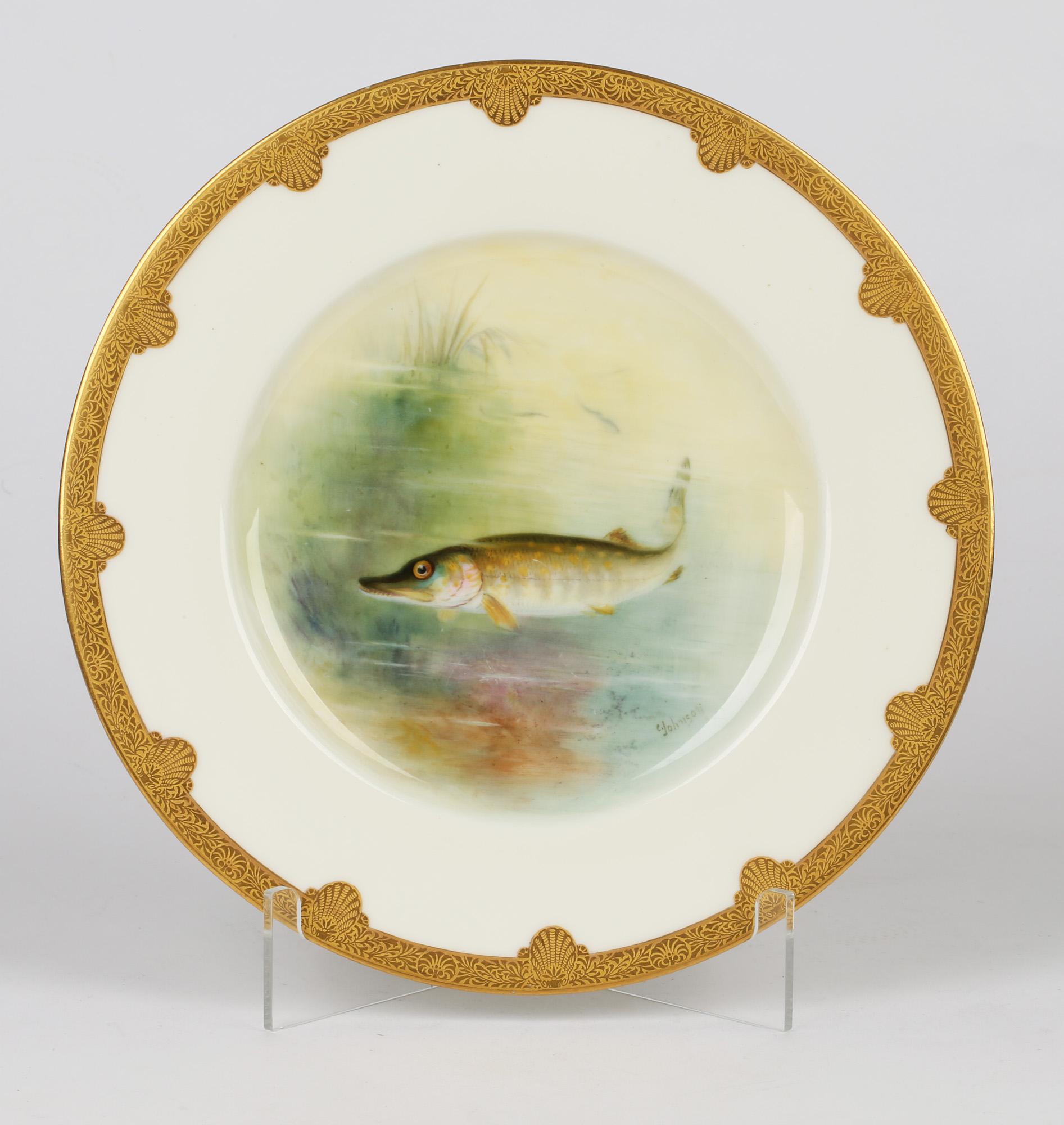 Early 20th Century Royal Worcester Cabinet Plate Painted with a Pike by George B Johnson For Sale