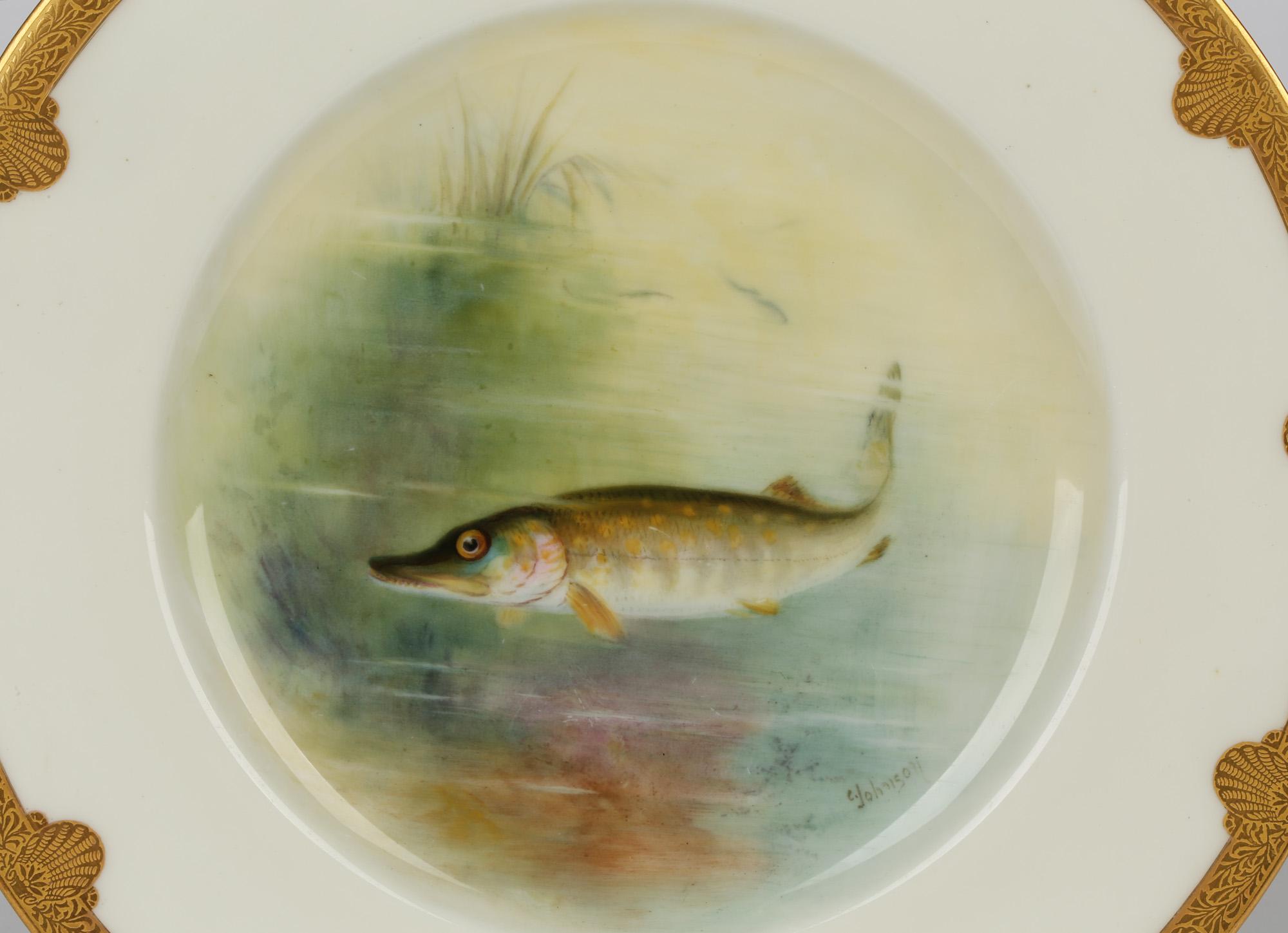 Royal Worcester Cabinet Plate Painted with a Pike by George B Johnson For Sale 2