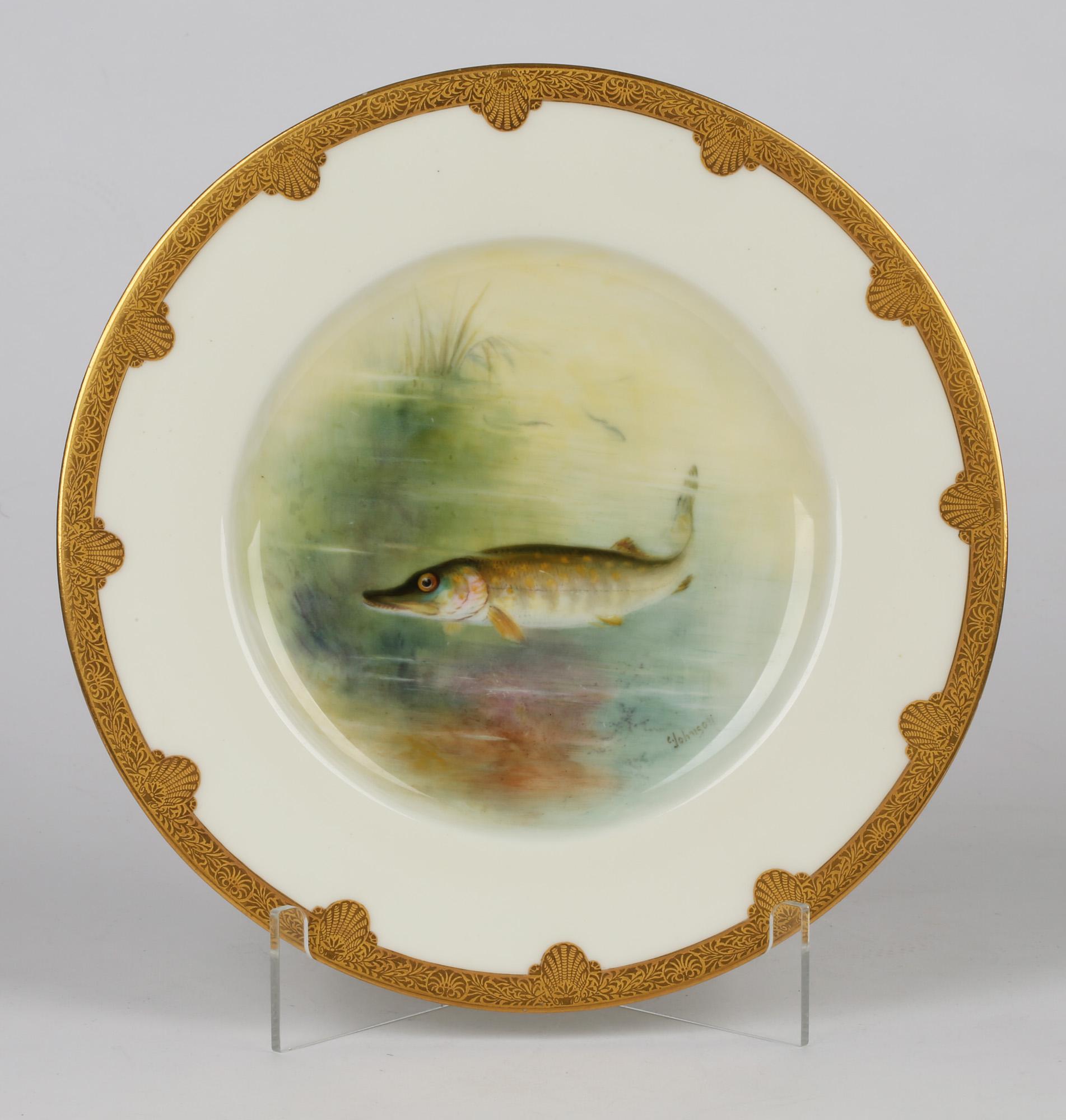 Royal Worcester Cabinet Plate Painted with a Pike by George B Johnson For Sale 3