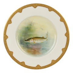 Assiette de cabinet Royal Worcester peinte avec un brochet par George B Johnson