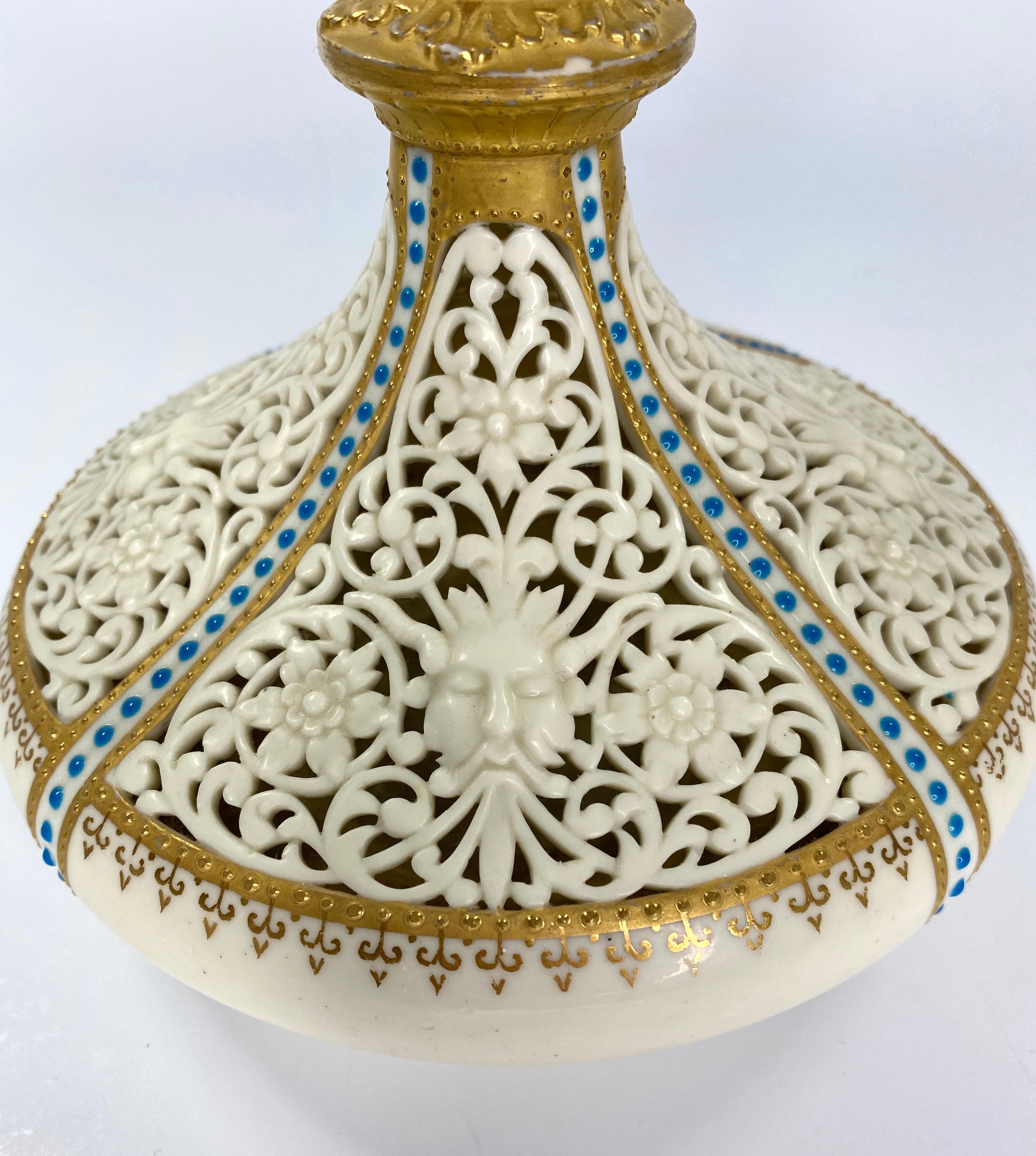 Victorian Royal Worcester 'China Works' Reticulated Porcelain Vases, c. 1890