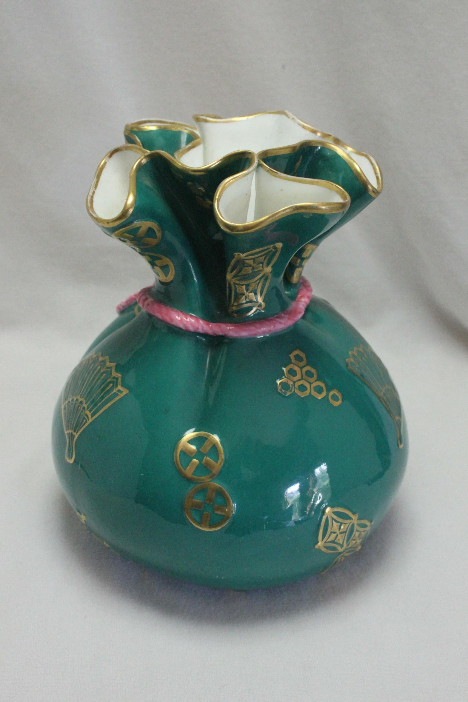 Aesthetic Movement Royal Worcester Drawstring Purse Vase For Sale