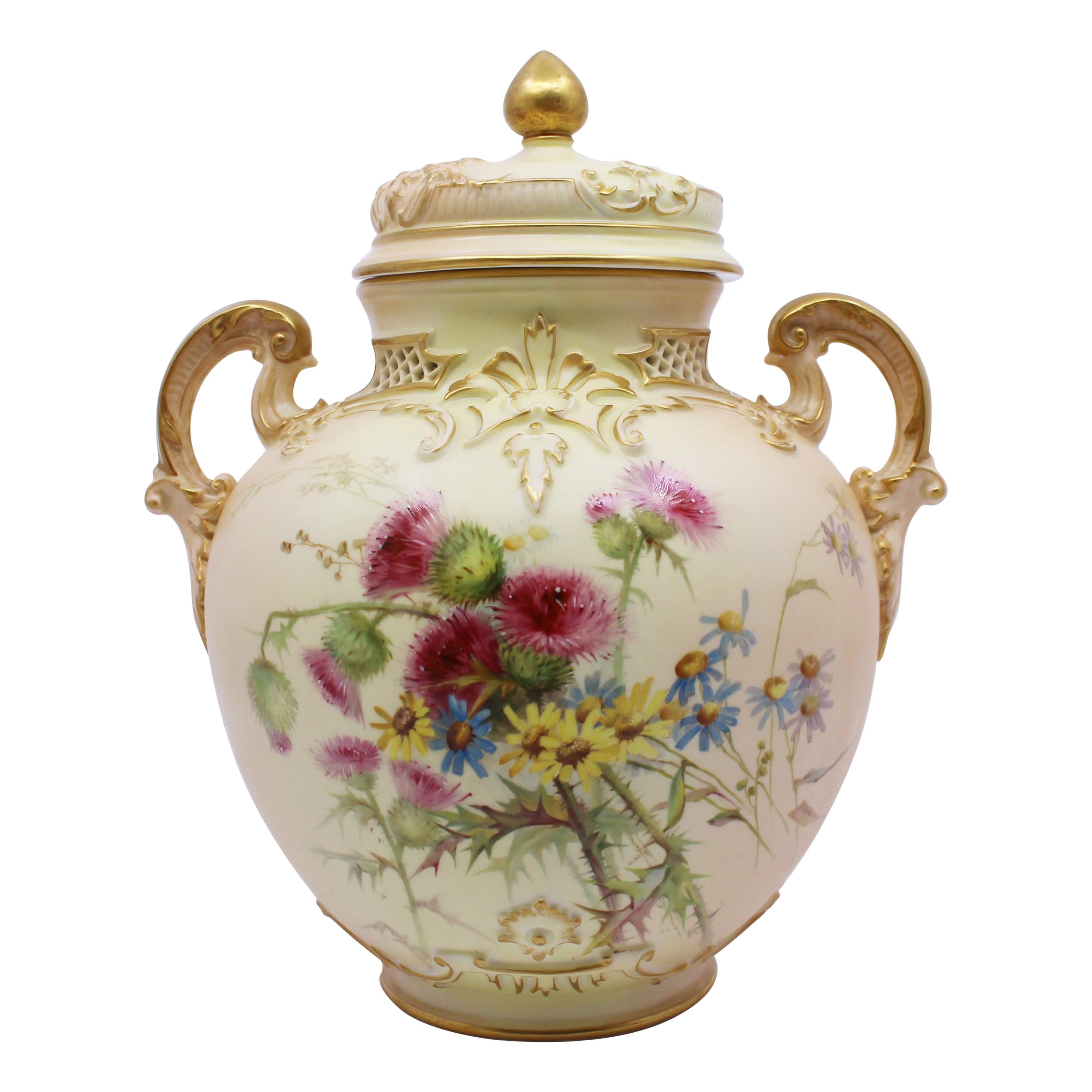 Royal Worcester Edward Raby Two Handled Vase and Cover, 1896 For Sale