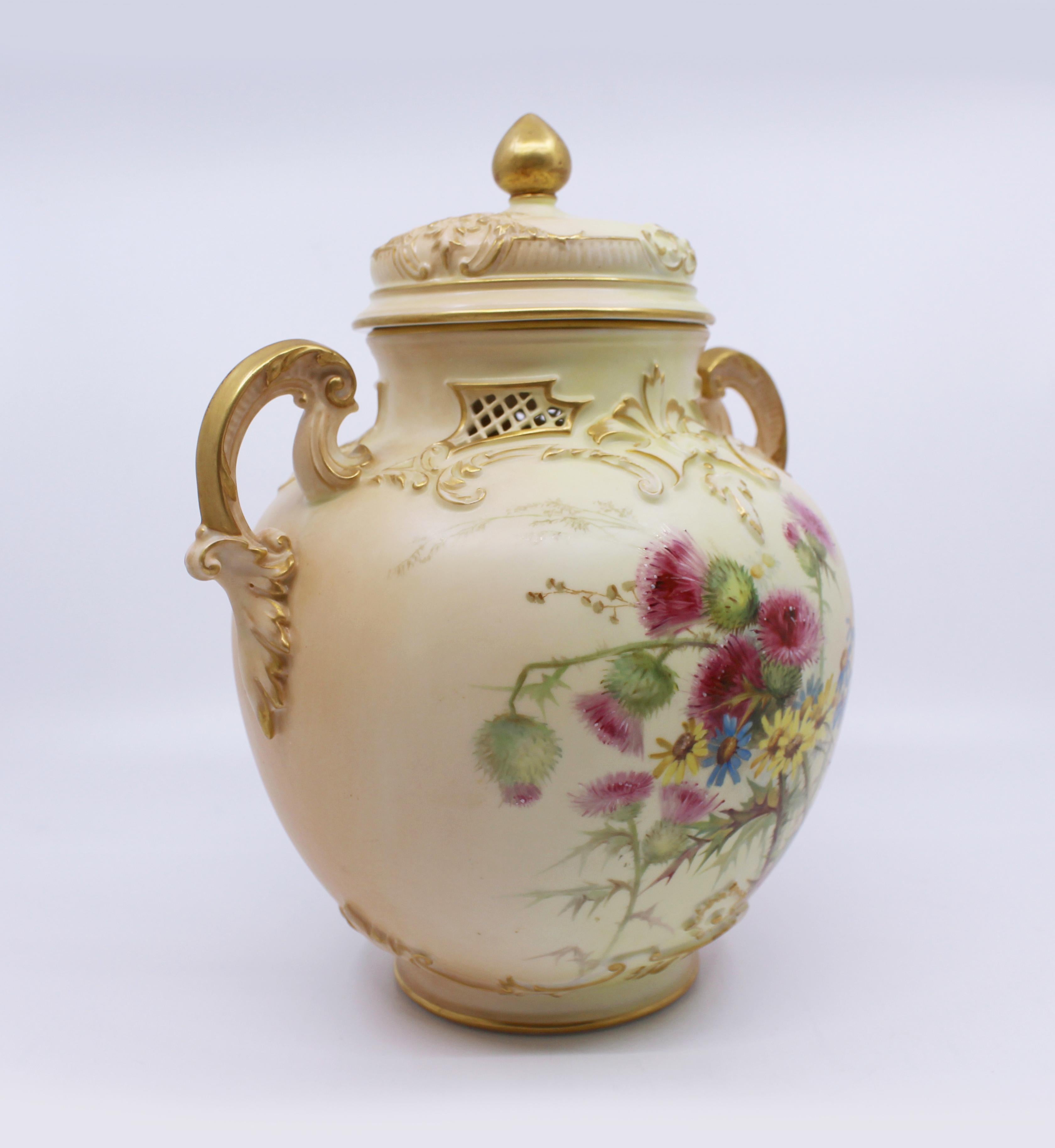 British Royal Worcester Edward Raby Two Handled Vase and Cover, 1896 For Sale