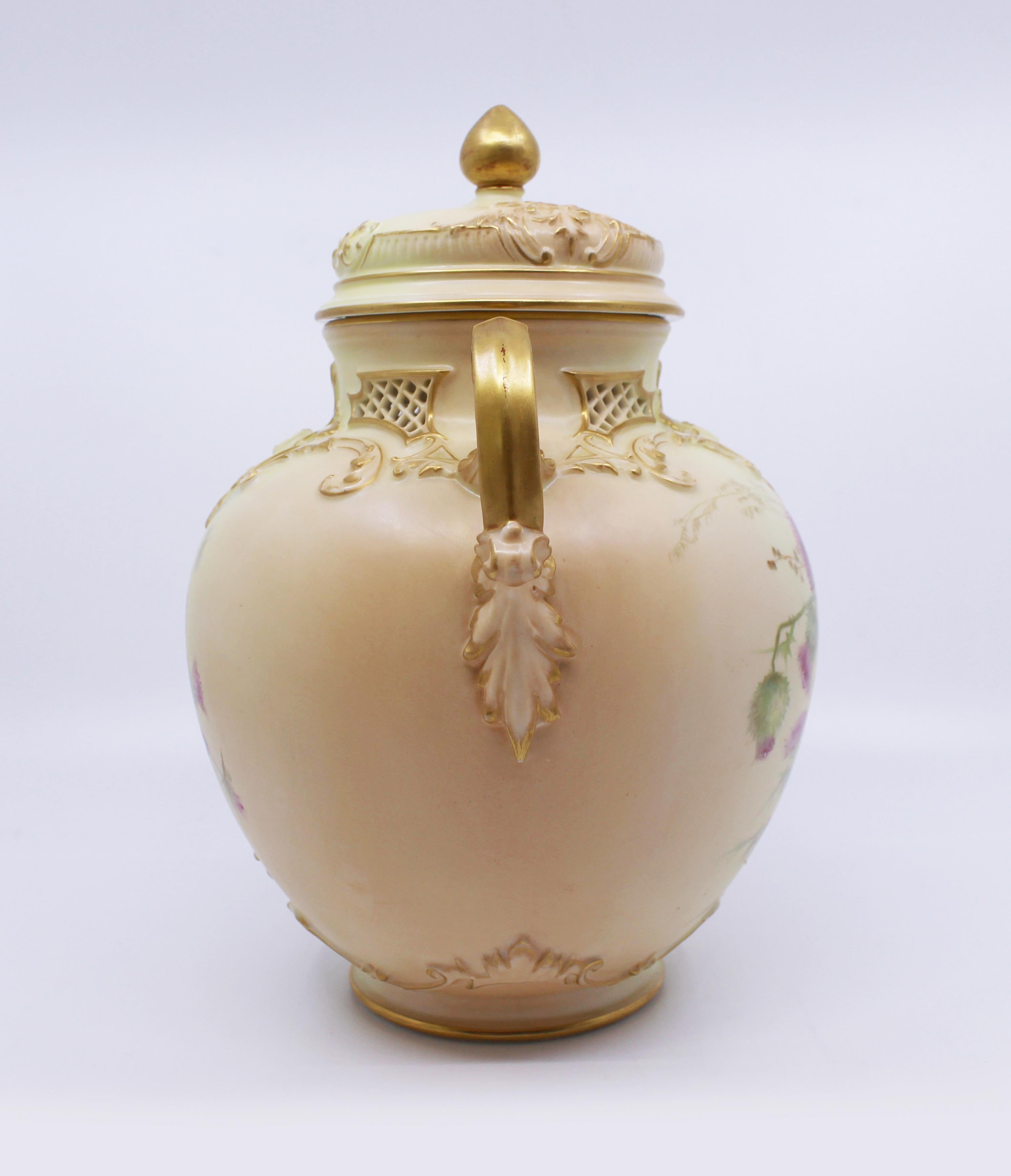 19th Century Royal Worcester Edward Raby Two Handled Vase and Cover, 1896 For Sale