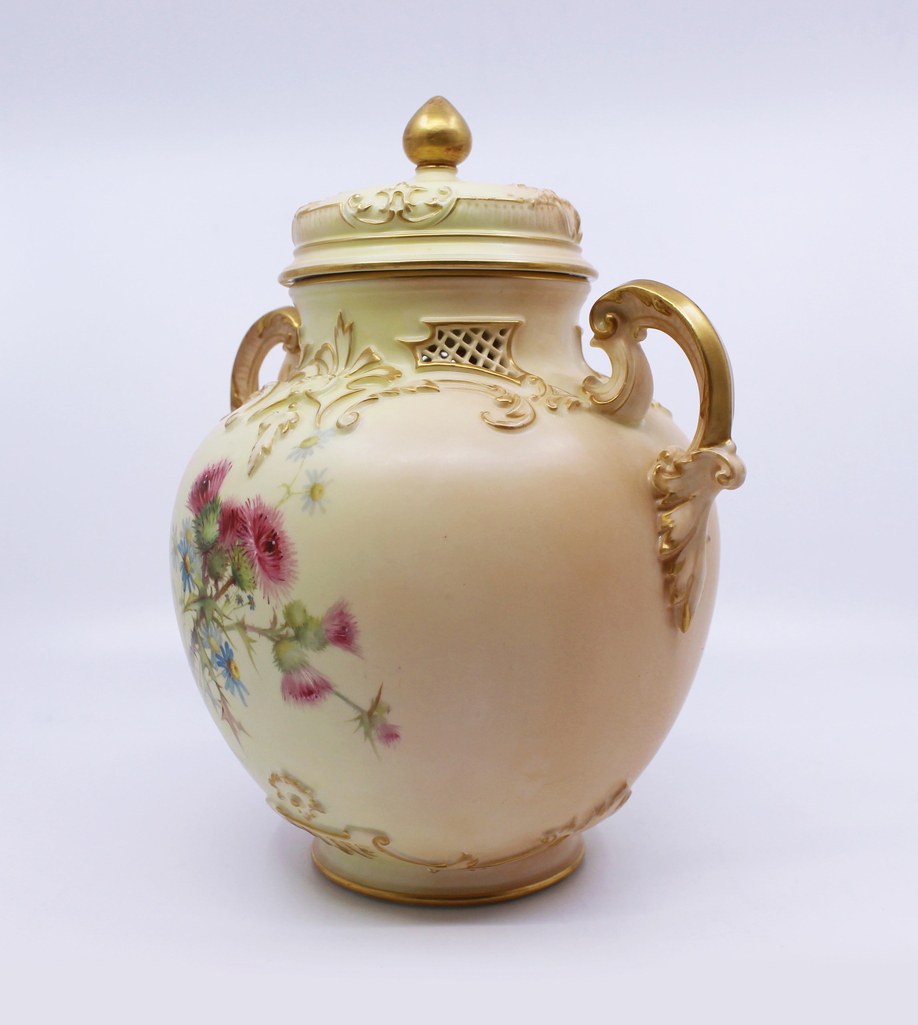 Porcelain Royal Worcester Edward Raby Two Handled Vase and Cover, 1896 For Sale