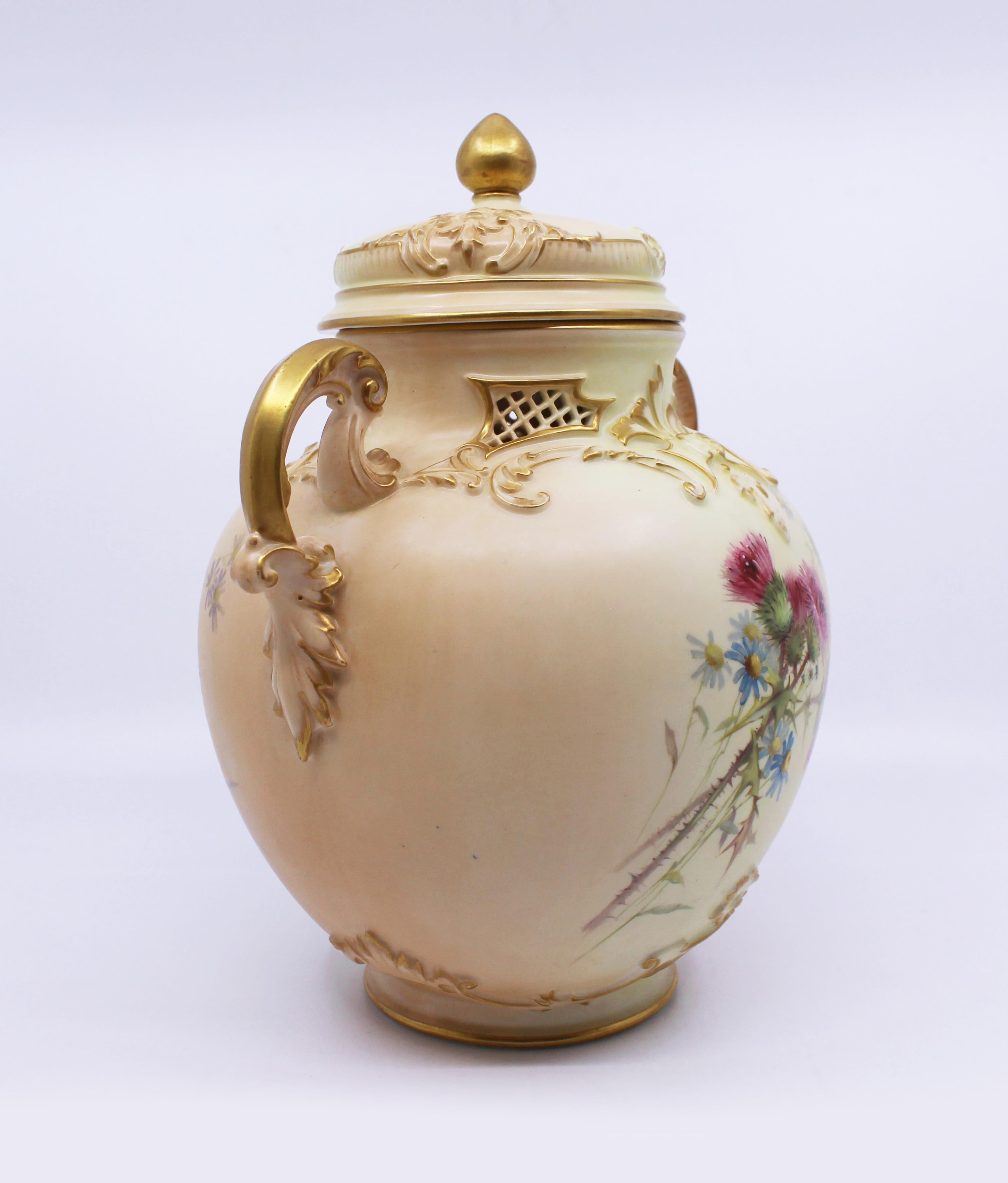 Royal Worcester Edward Raby Two Handled Vase and Cover, 1896 For Sale 2
