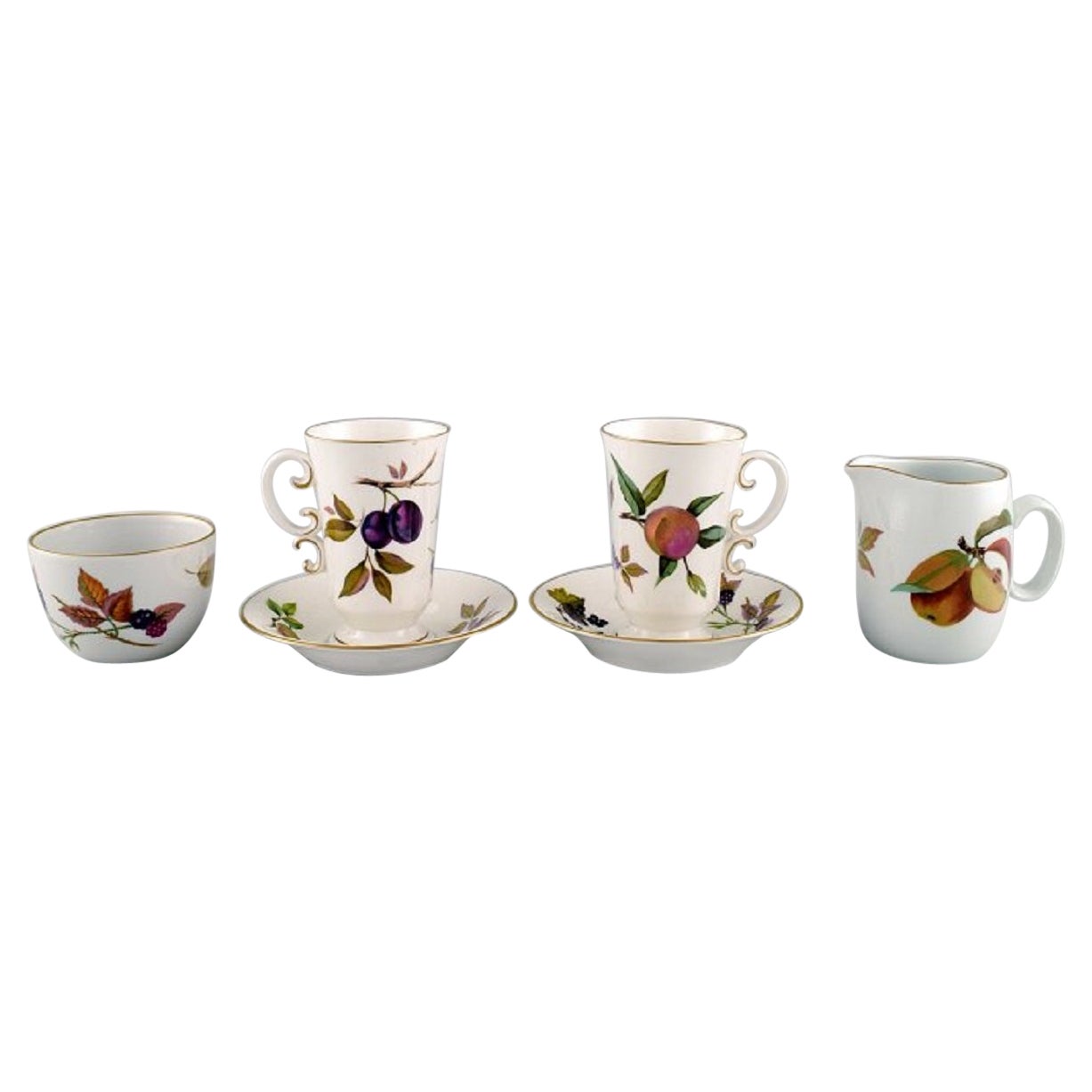 Royal Worcester, Inghilterra, Tazze e piattini da caffè, Zuccheriera, Caraffa per la panna